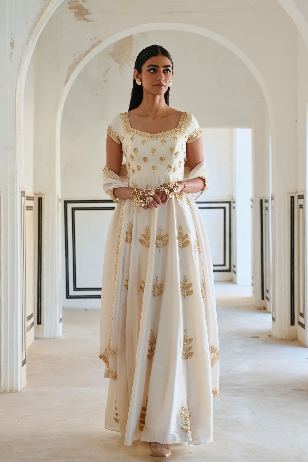 Ivory Embroidered Anarkali Set