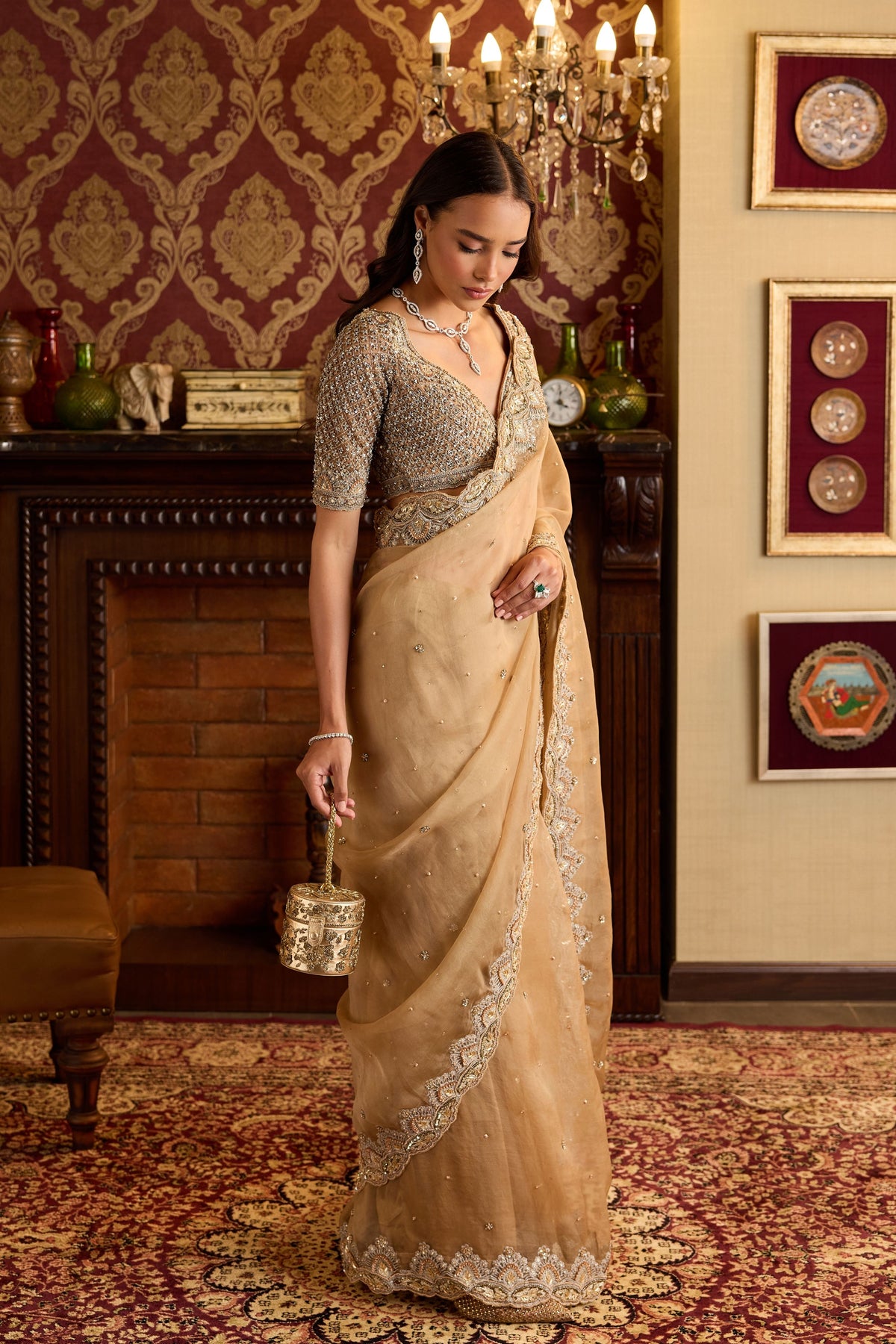 Champagne Gold Organza Elegance Saree