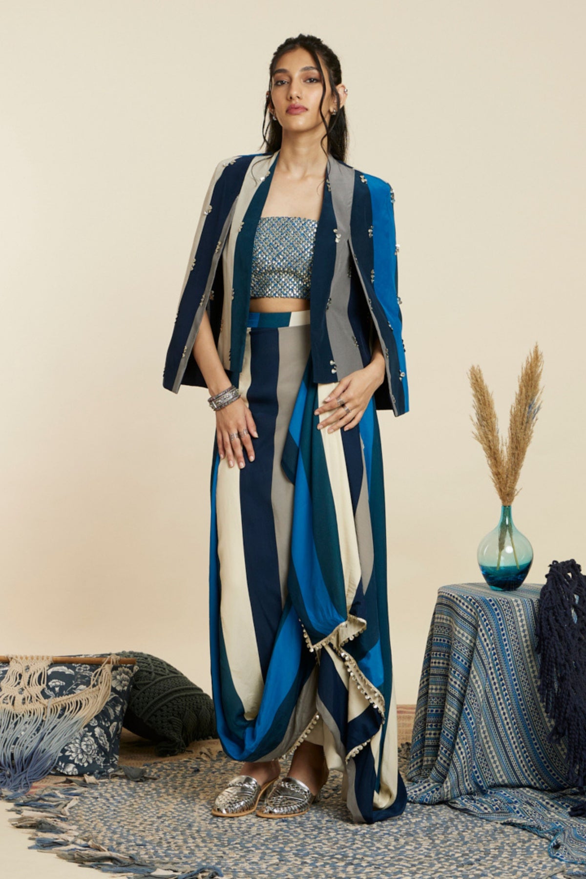 Blue Stripe Noor Jacket Set