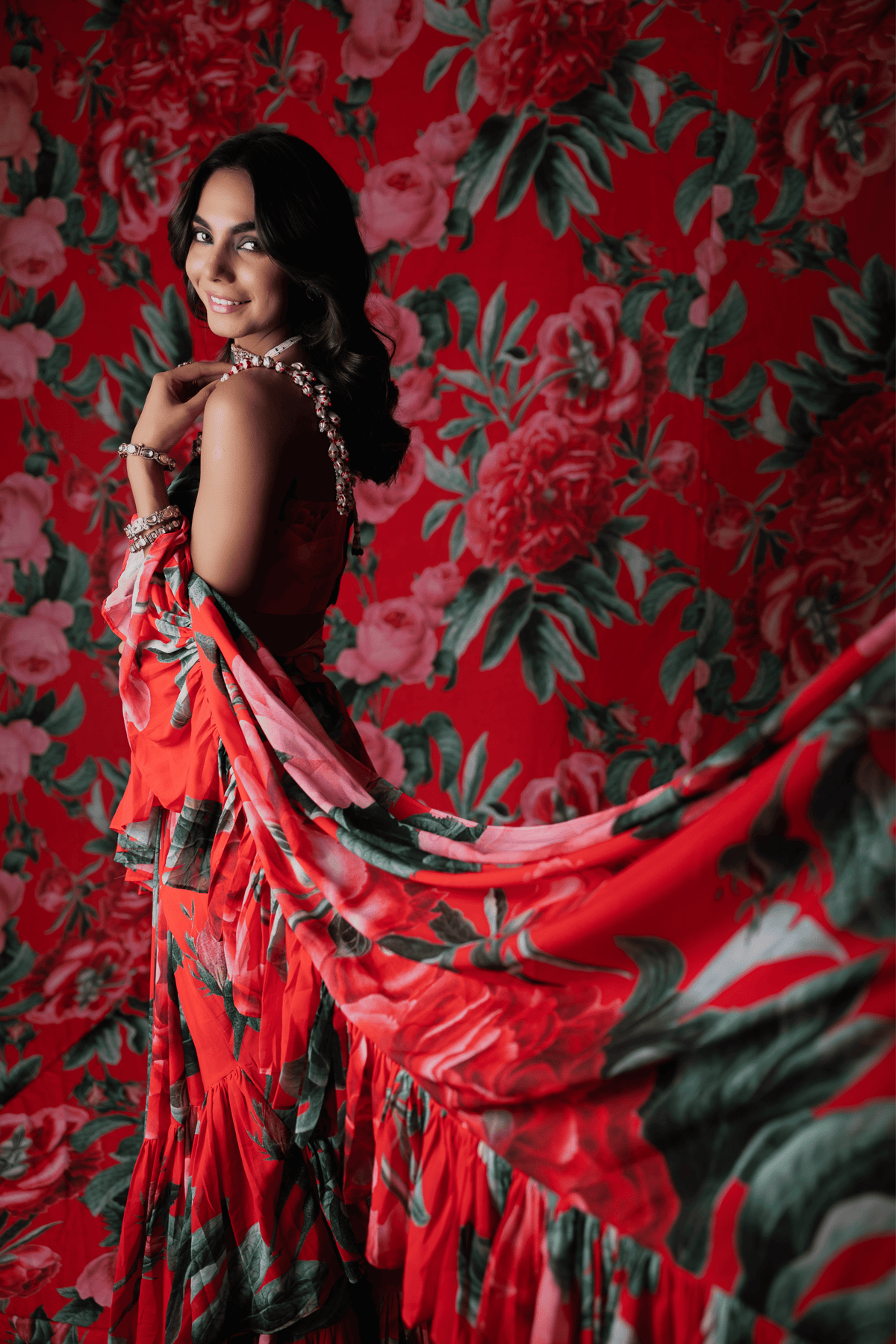 Red Drape Saree