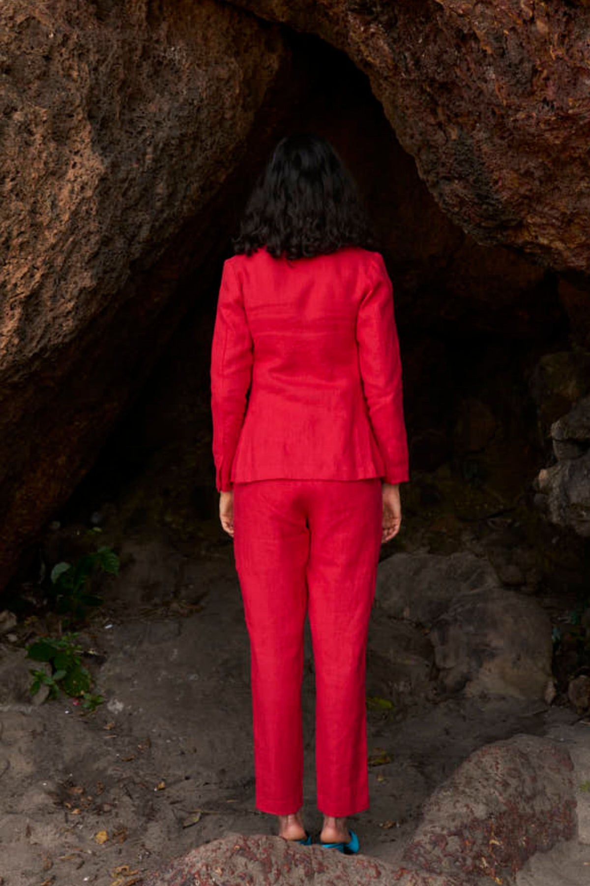 Red Linen Blazer Set