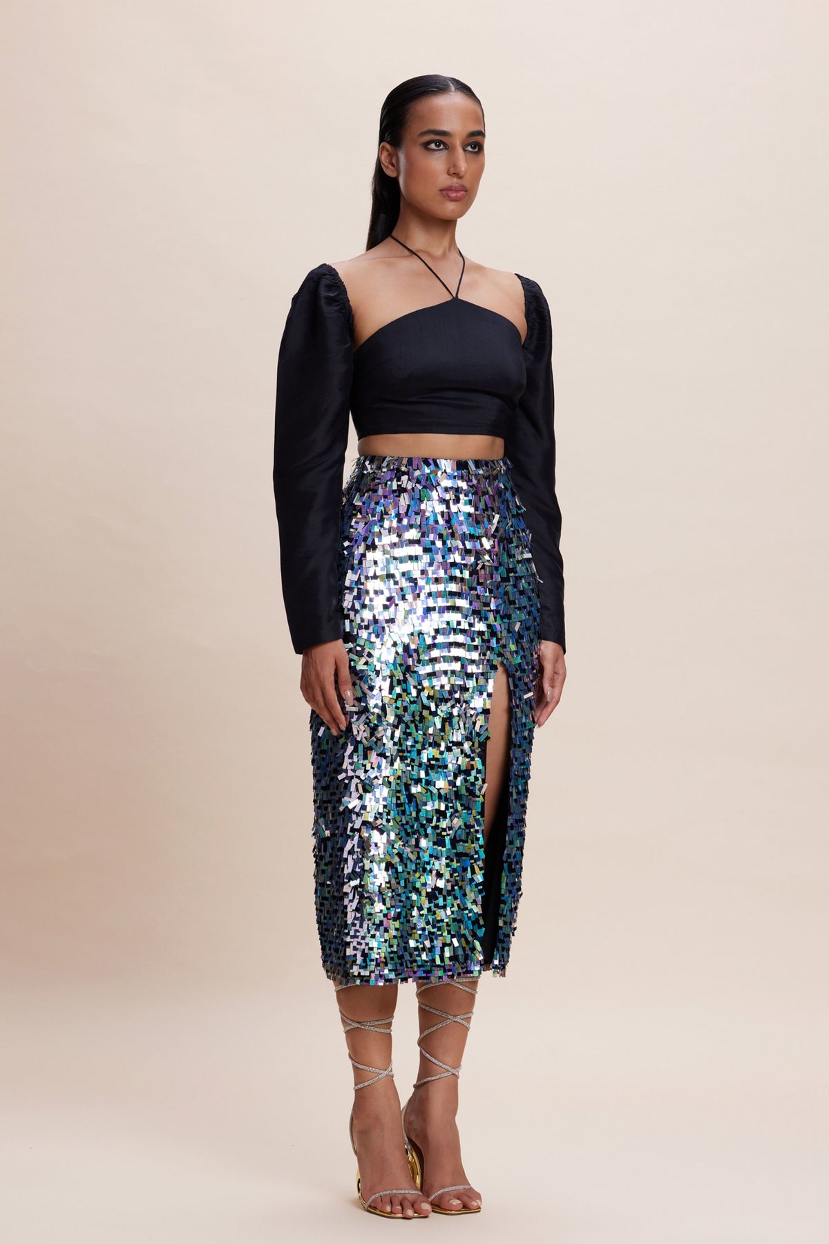 Blingy Slit Skirt Set