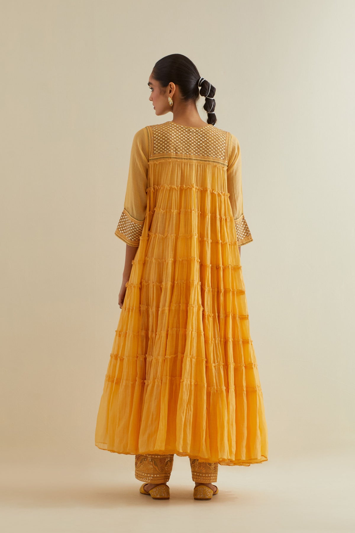 Yellow  Multi-tiered Kurta Set