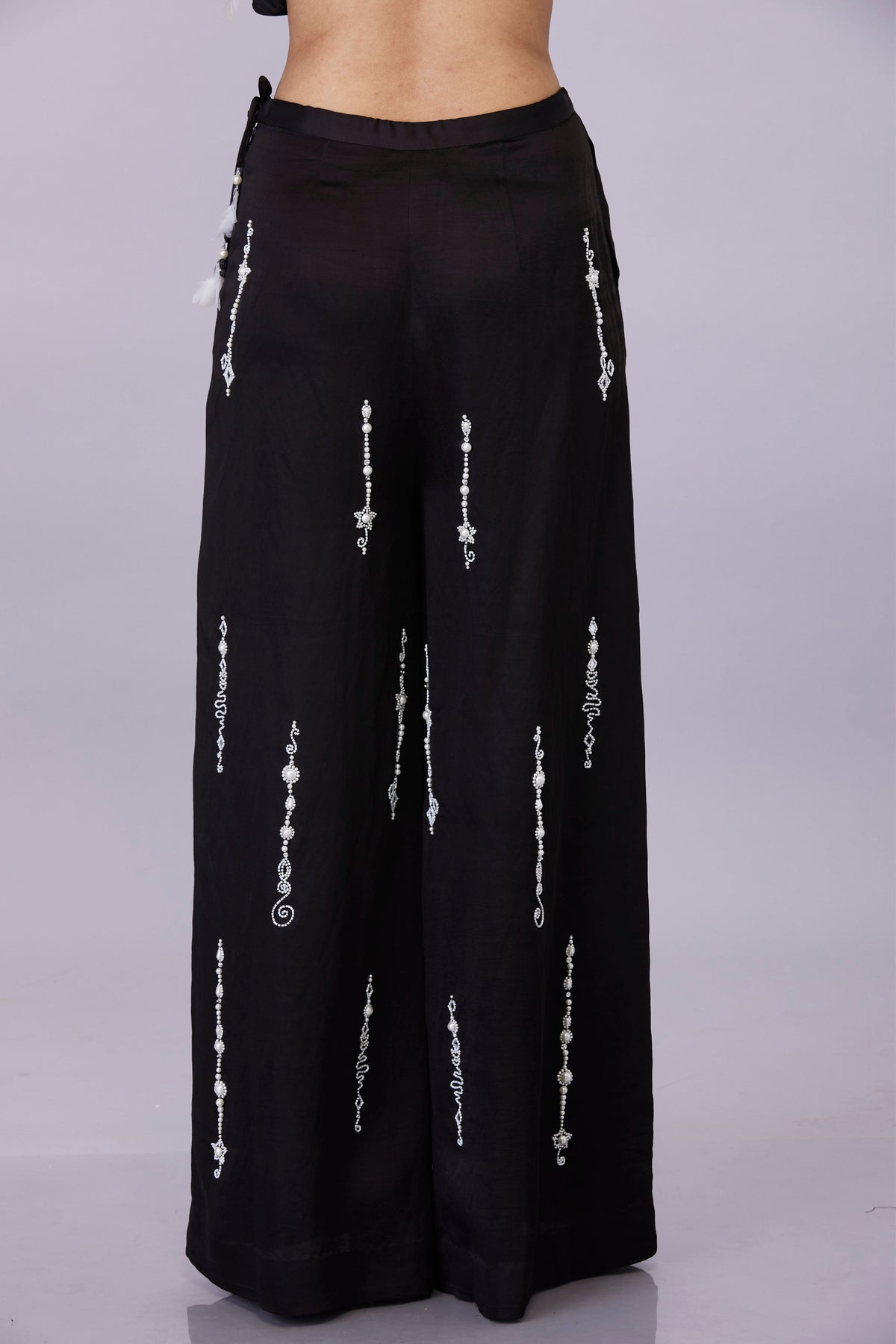 Black Trousers With Pearl Snowflake