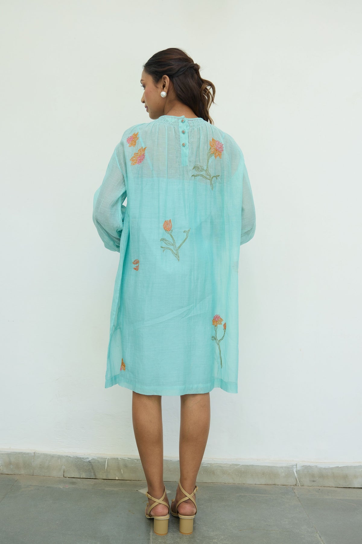 Embroidered Turquoise Chanderi Tunic