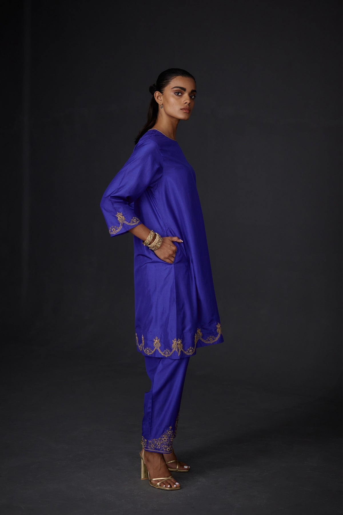 Persian Blue  Embroidered Tunic &amp; Trouser Set