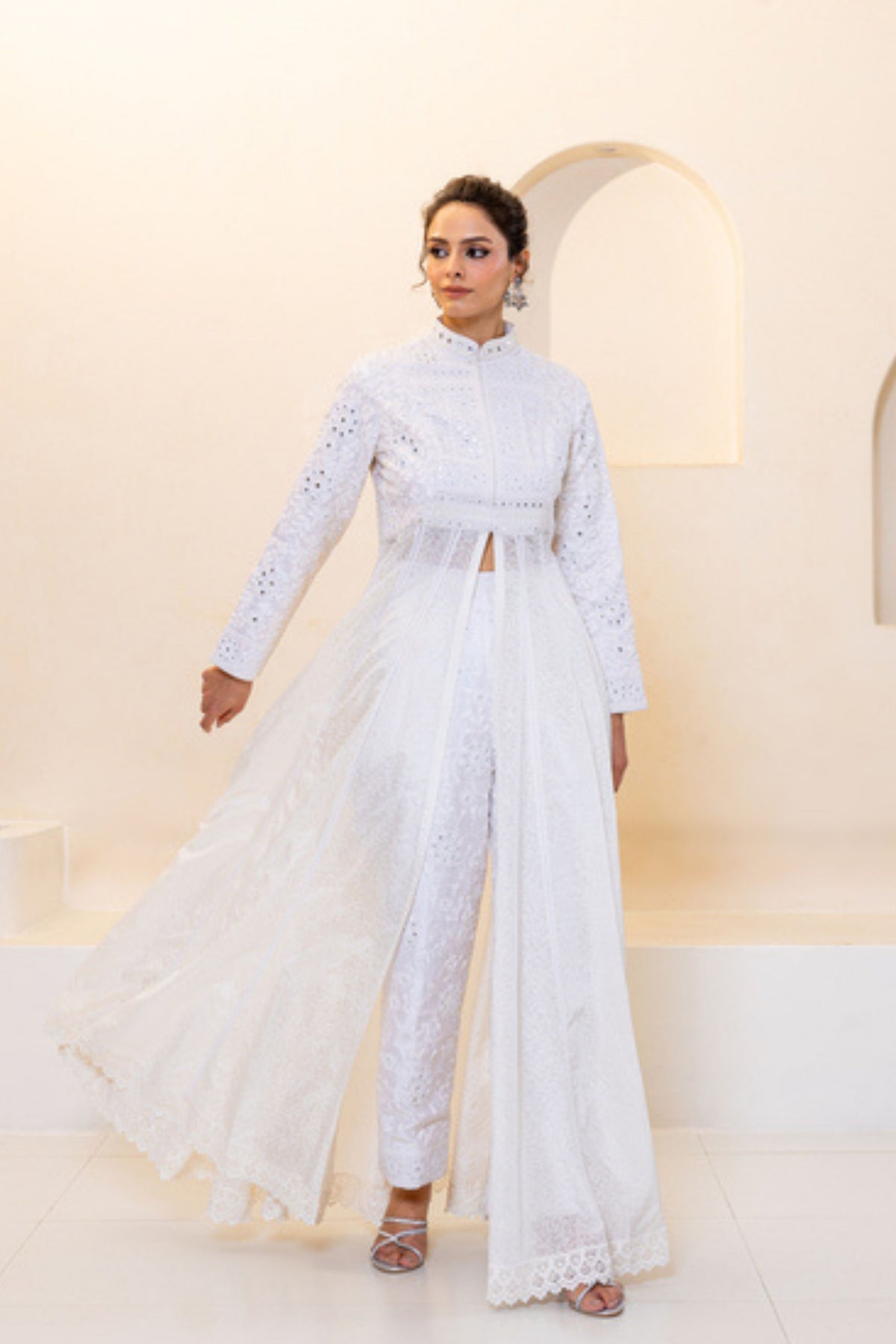 White Anarkali With Pant