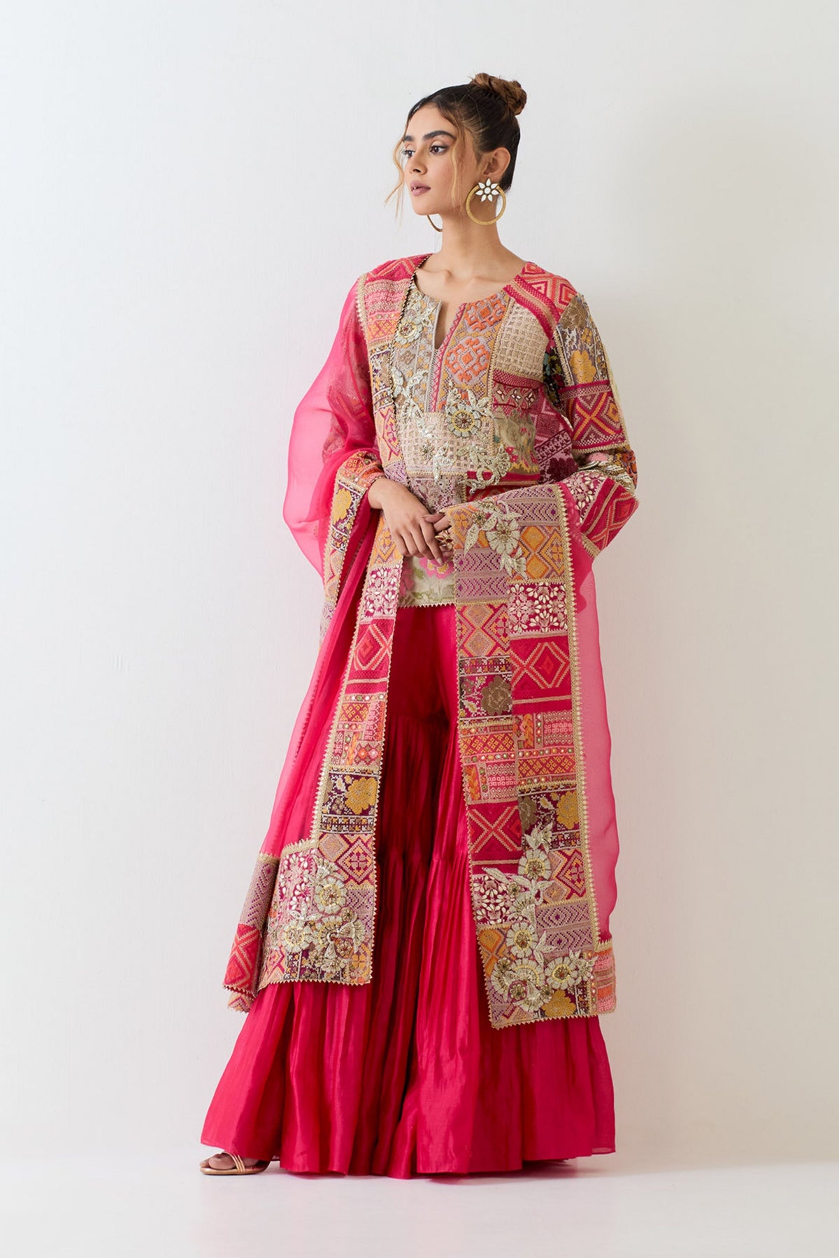 Patch Work Fuchsia Sharara Set