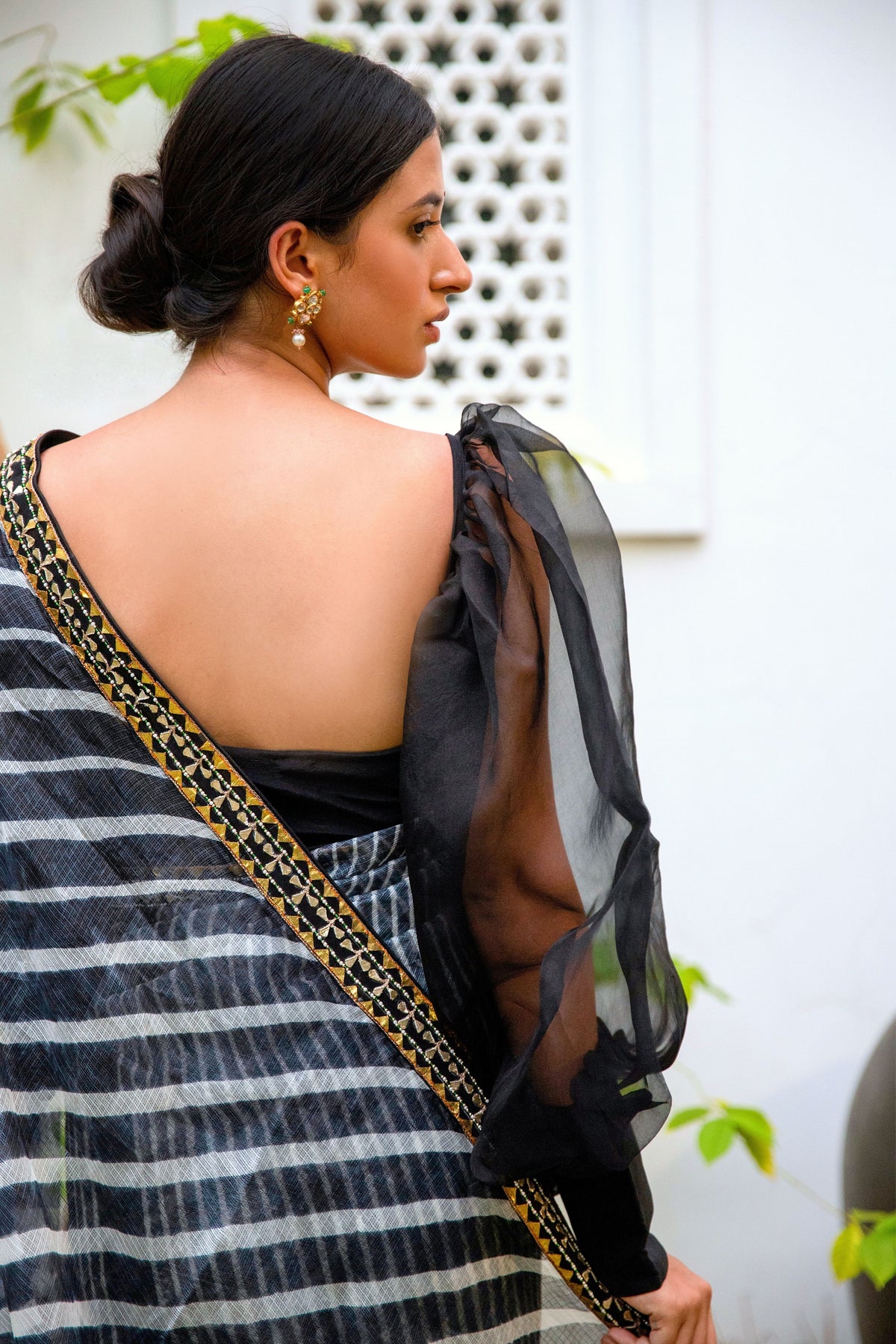 Black Lahariya Saree Set