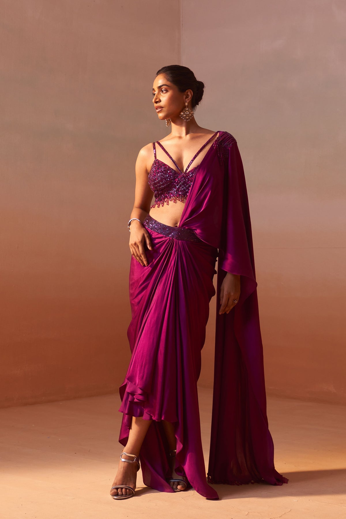 Purple Draped Saree