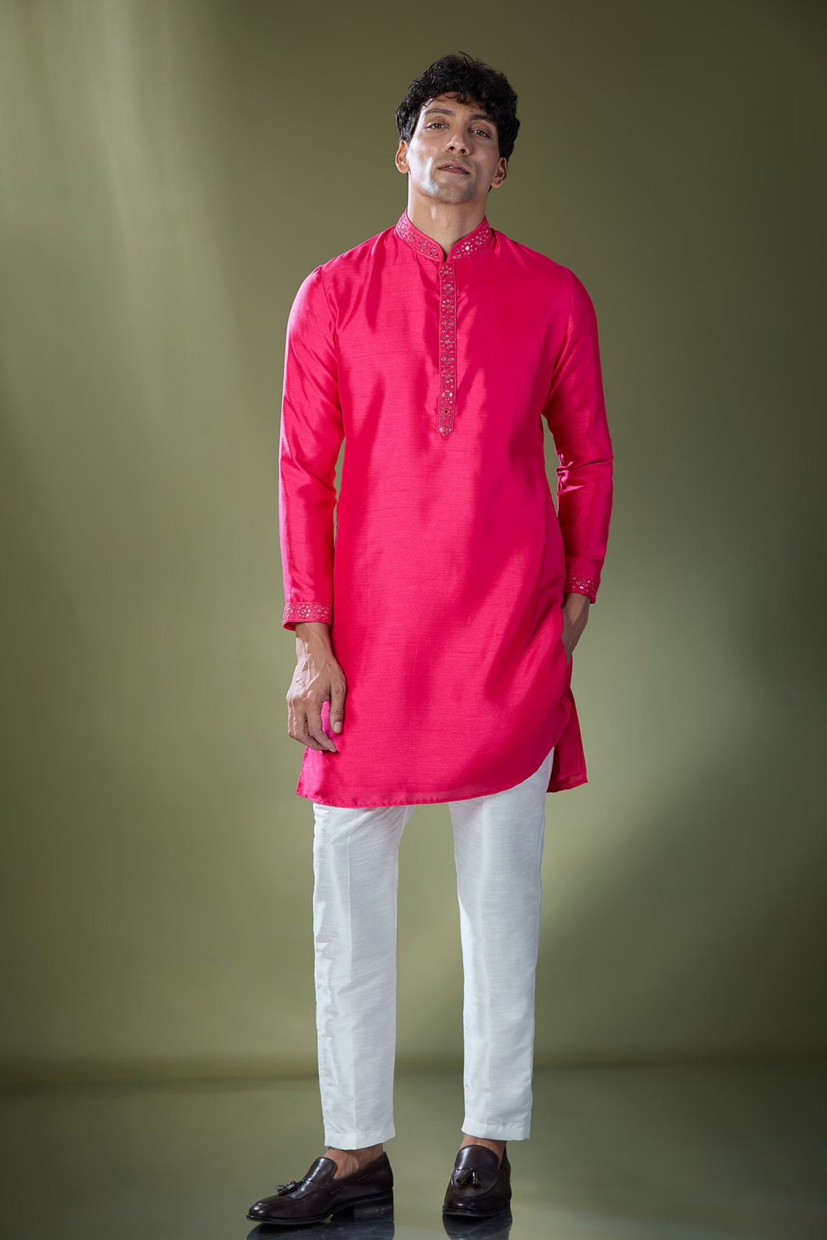 Fuschia Mirror Embroidered Kurta Set