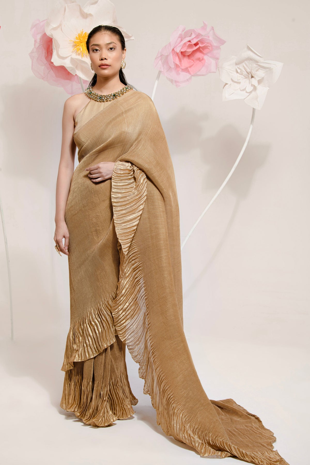 Golden Lilac Saree