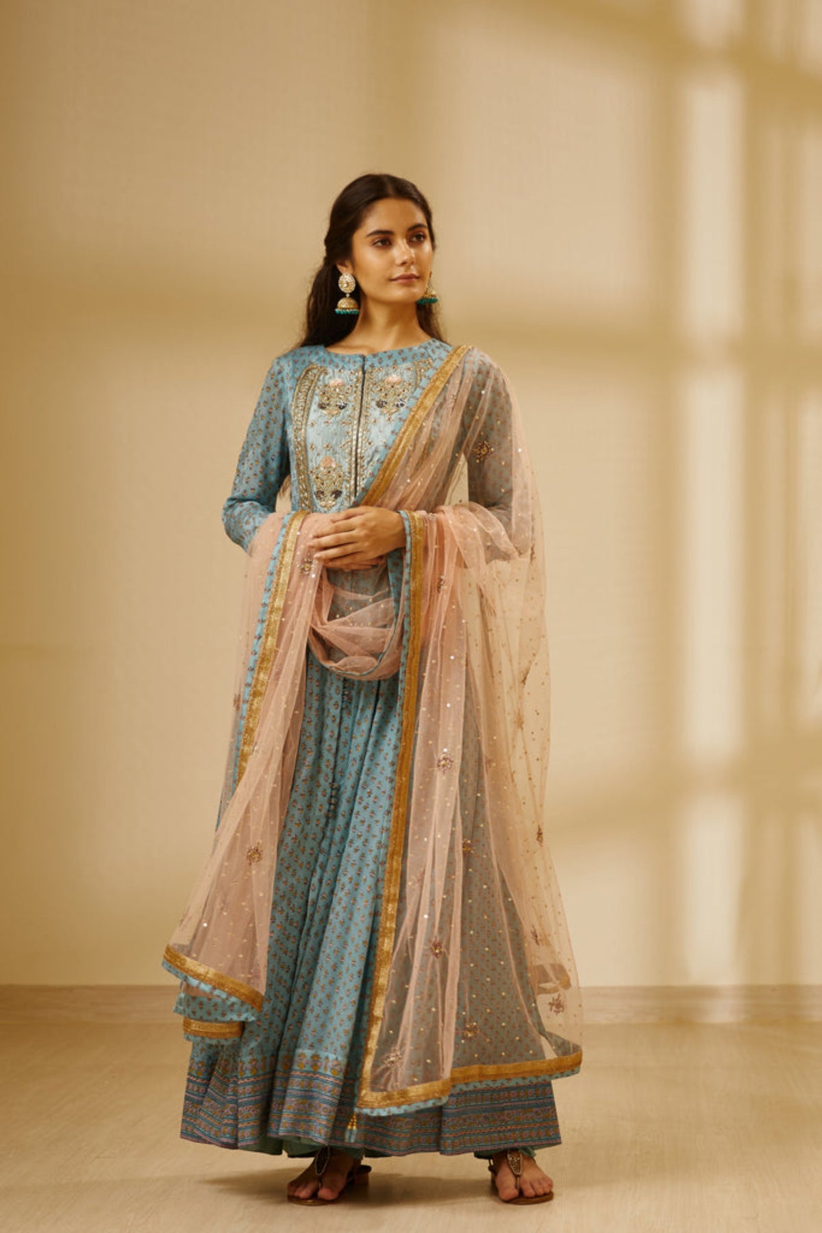 Sea blue anarkali set