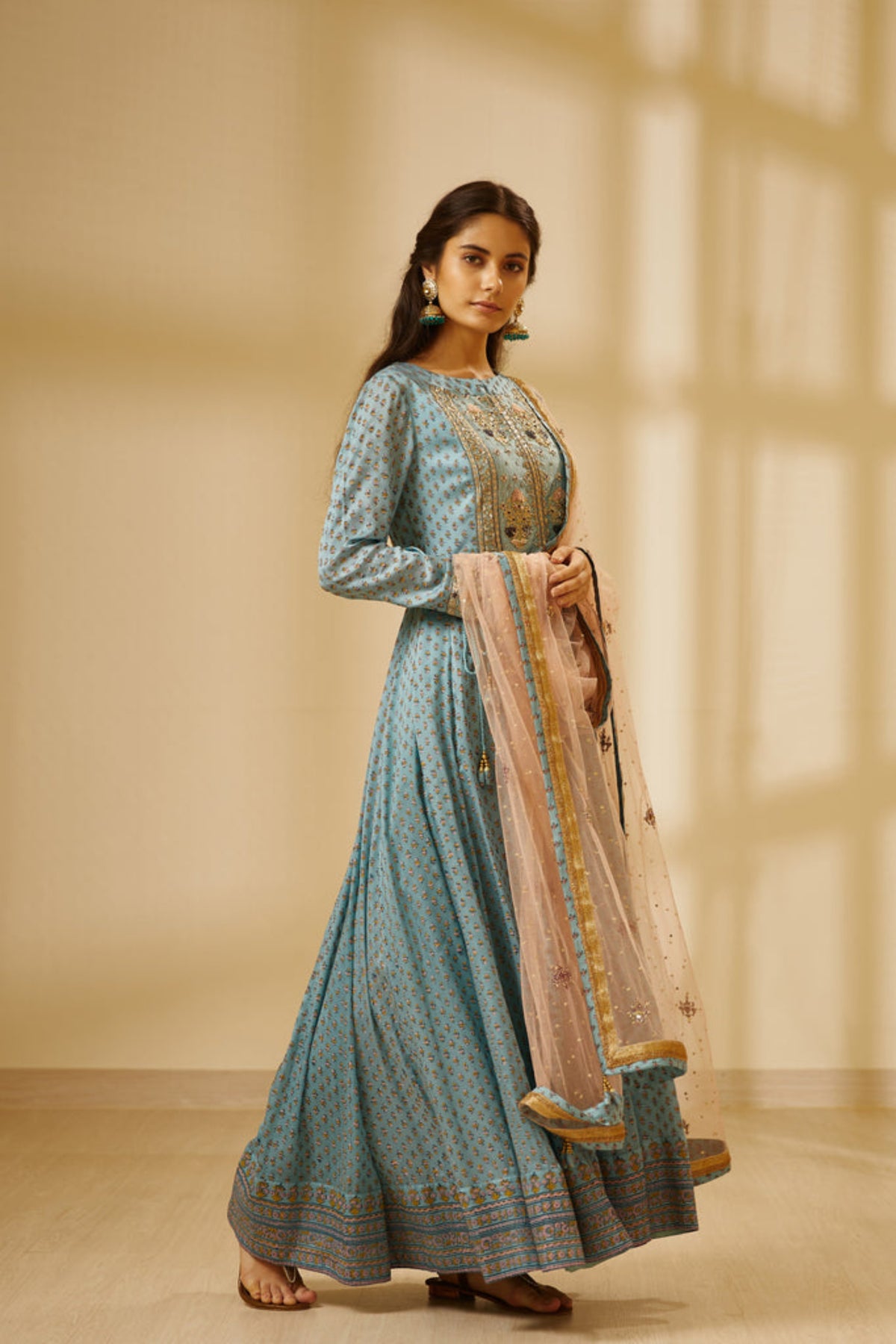 Sea blue anarkali set