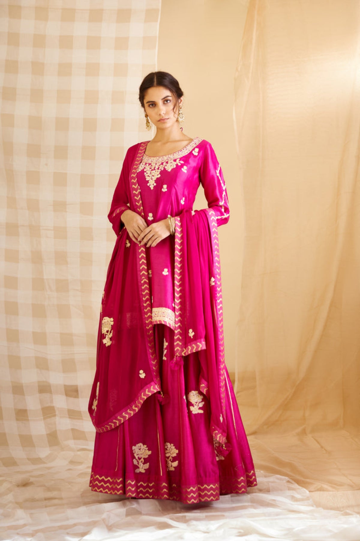 Magenta pink kurta skirt set