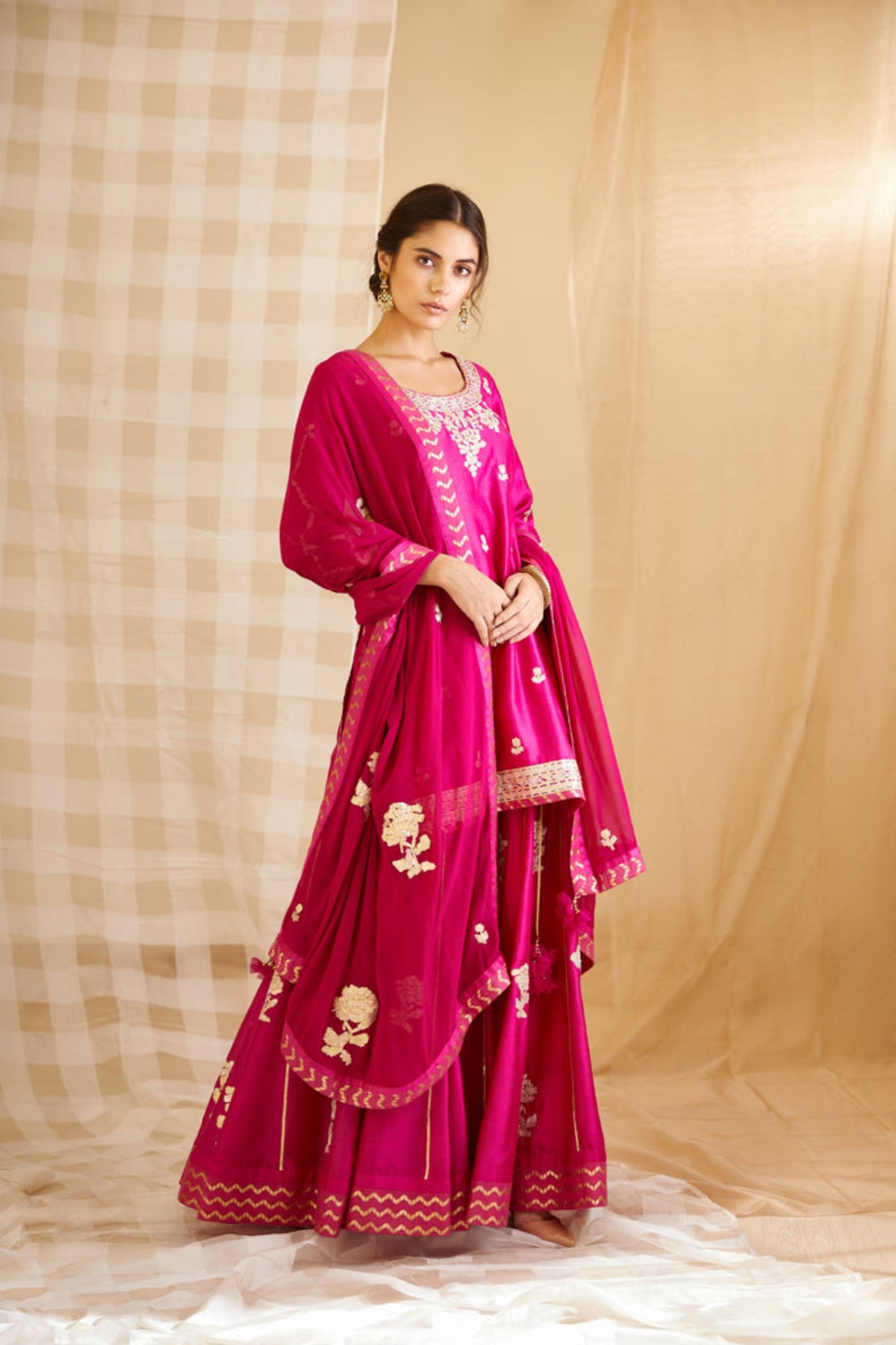 Magenta pink kurta skirt set