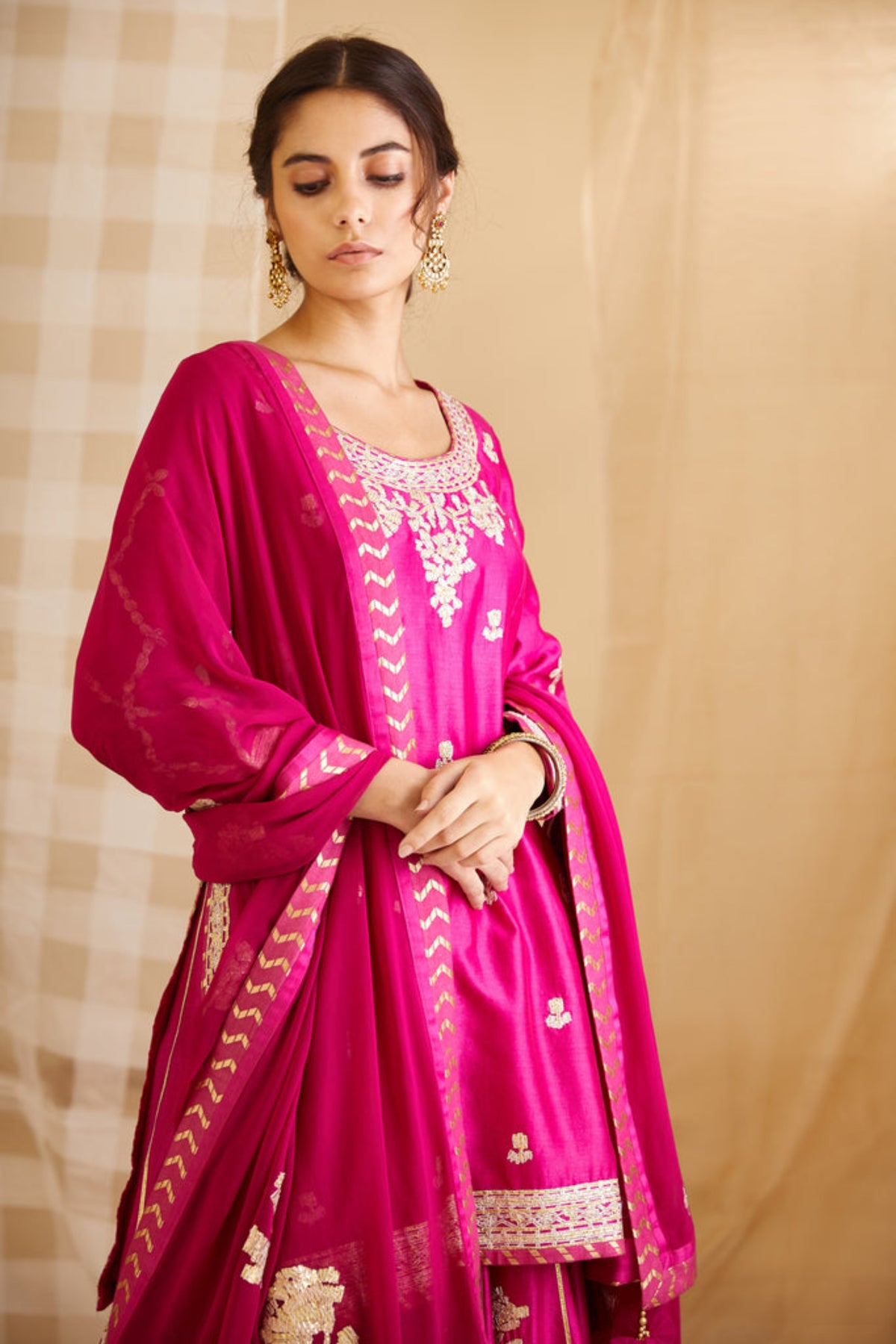 Magenta pink kurta skirt set