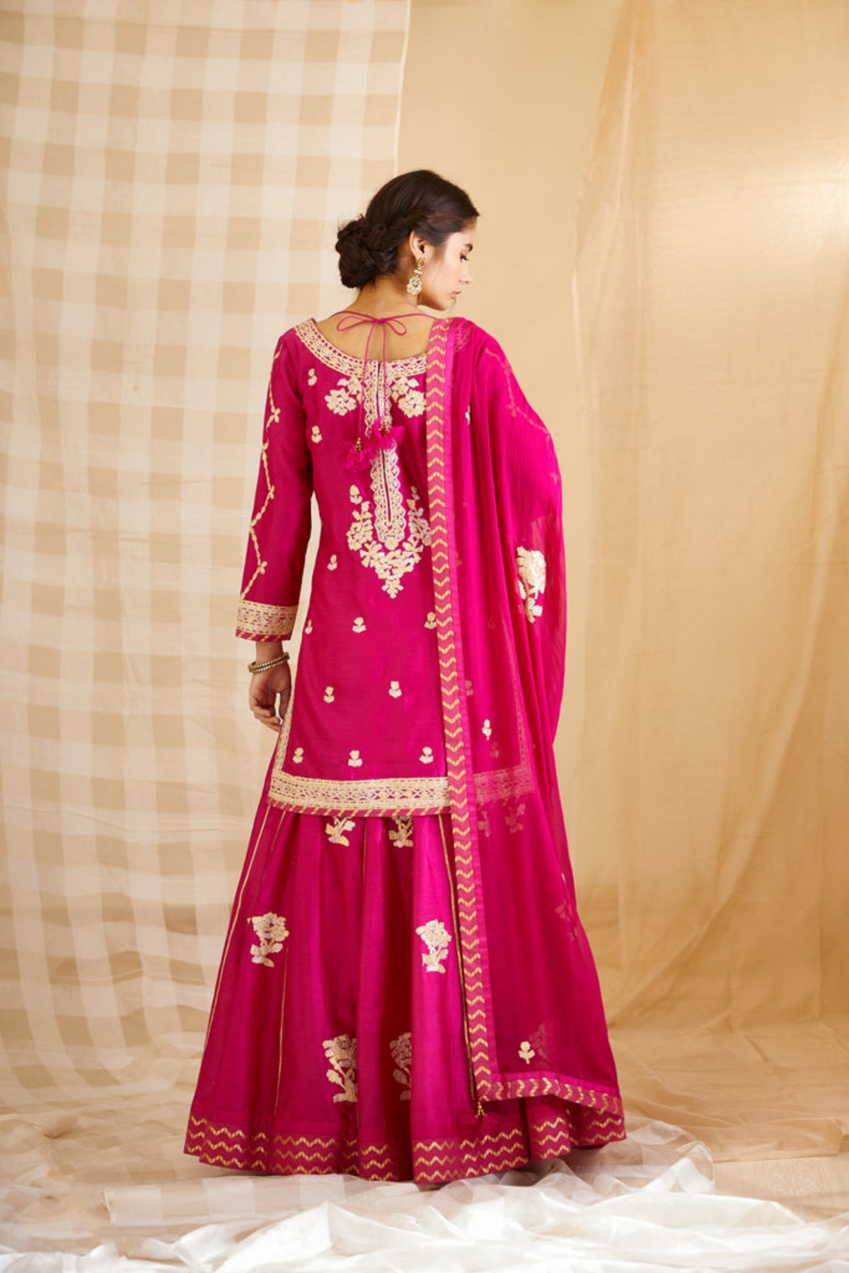 Magenta pink kurta skirt set