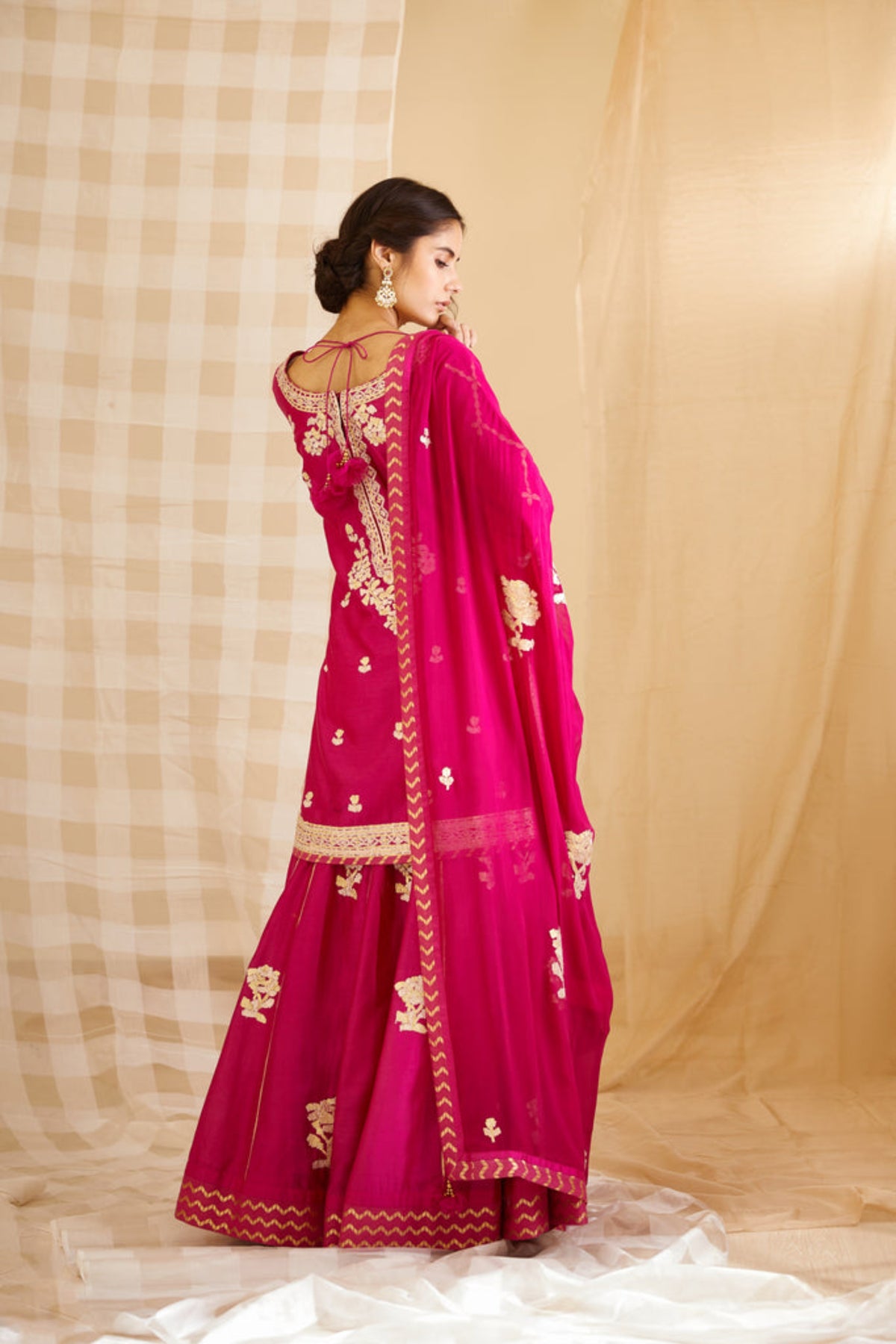 Magenta pink kurta skirt set