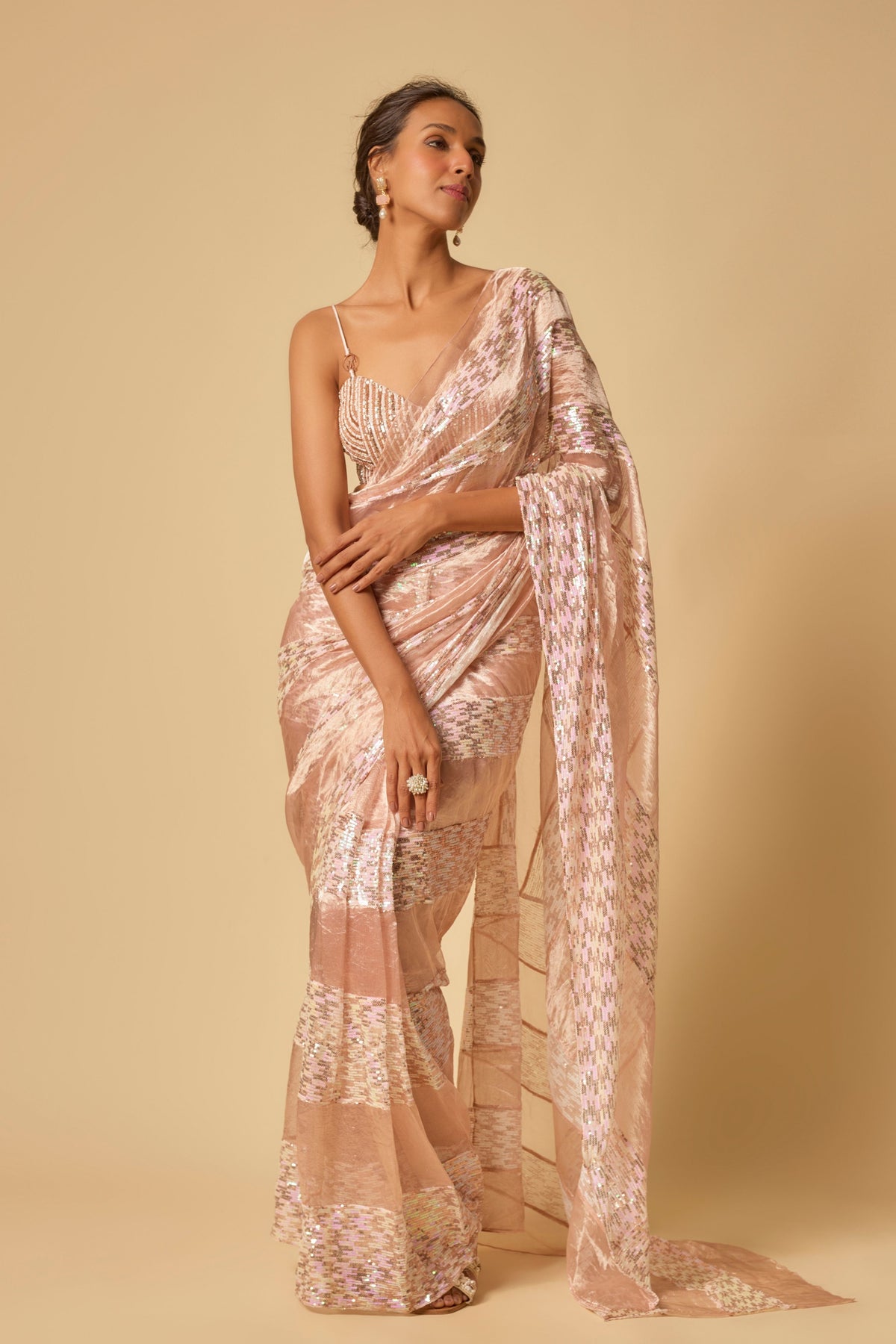 Pink Tissue Saree Set