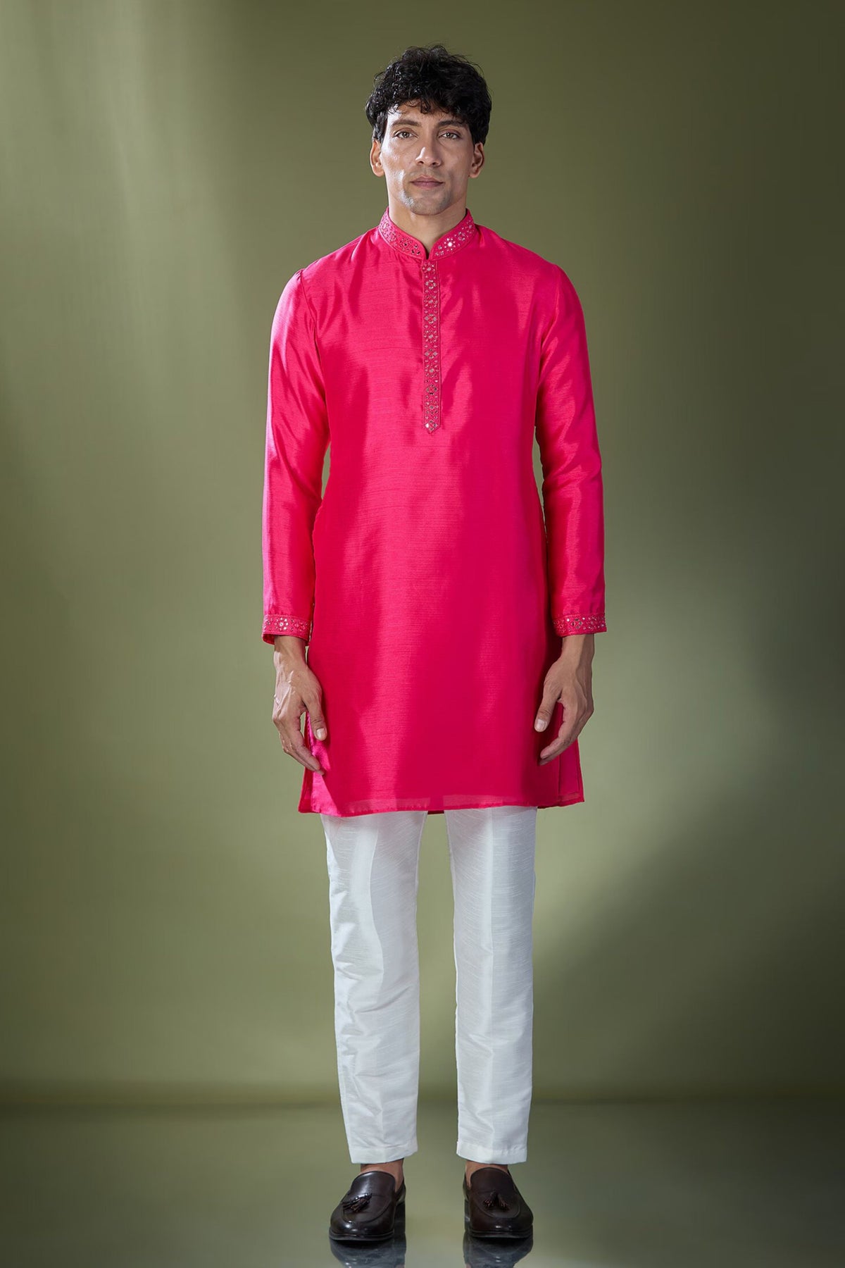 Fuschia Mirror Embroidered Kurta Set