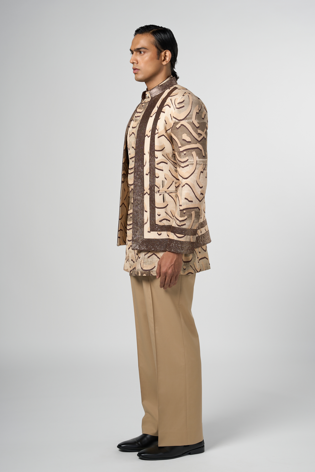 Beige Stucco Print Open Jacket