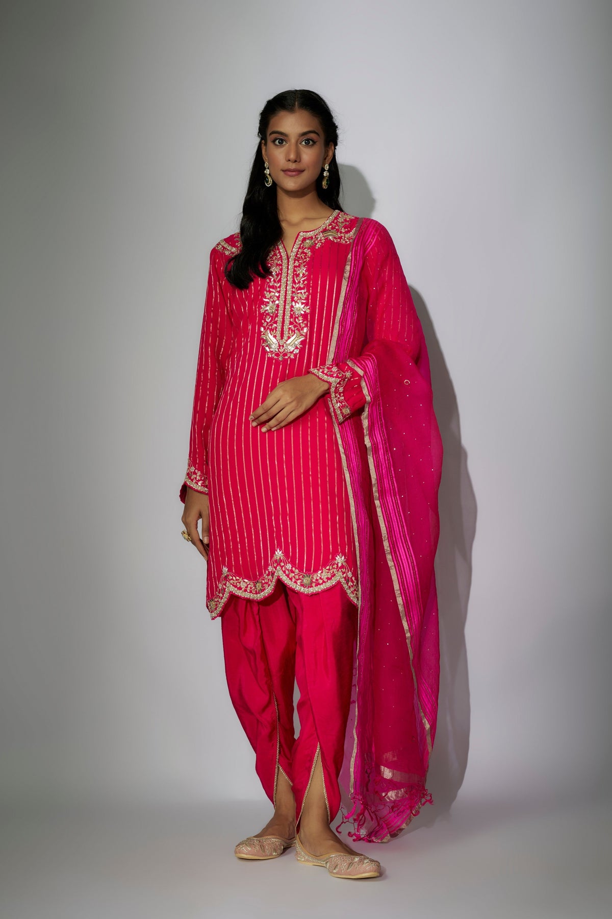 Hot Pink Embroidered Kurta Set