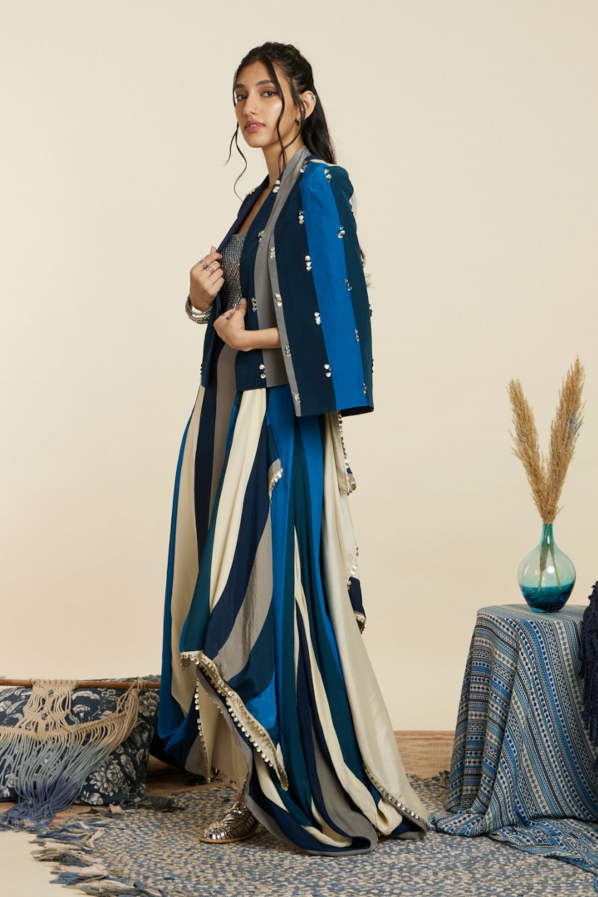 Blue Stripe Noor Jacket Set