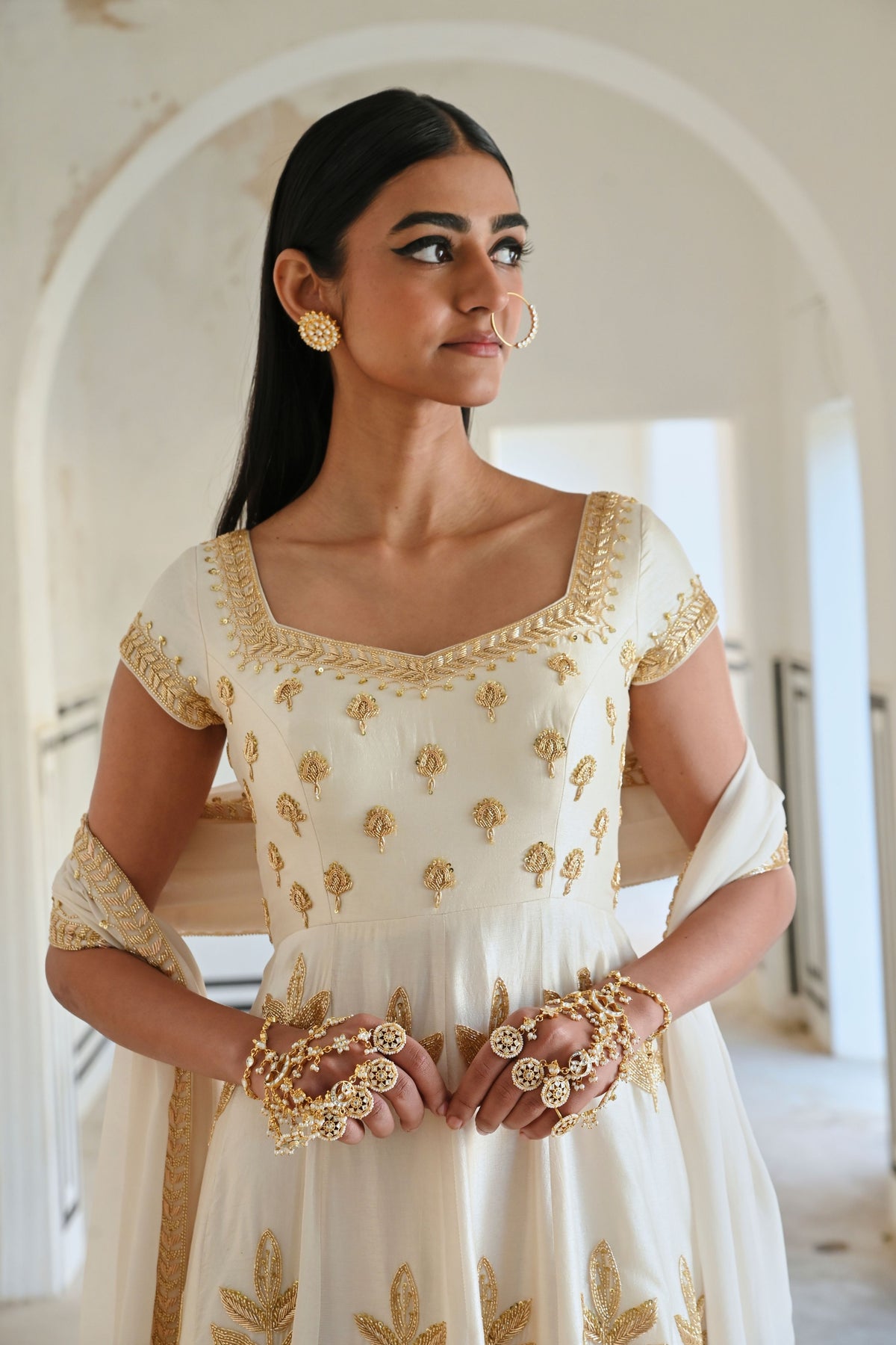 Ivory Embroidered Anarkali Set