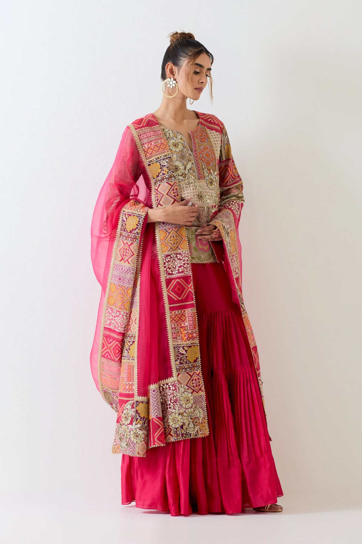 Patch Work Fuchsia Sharara Set