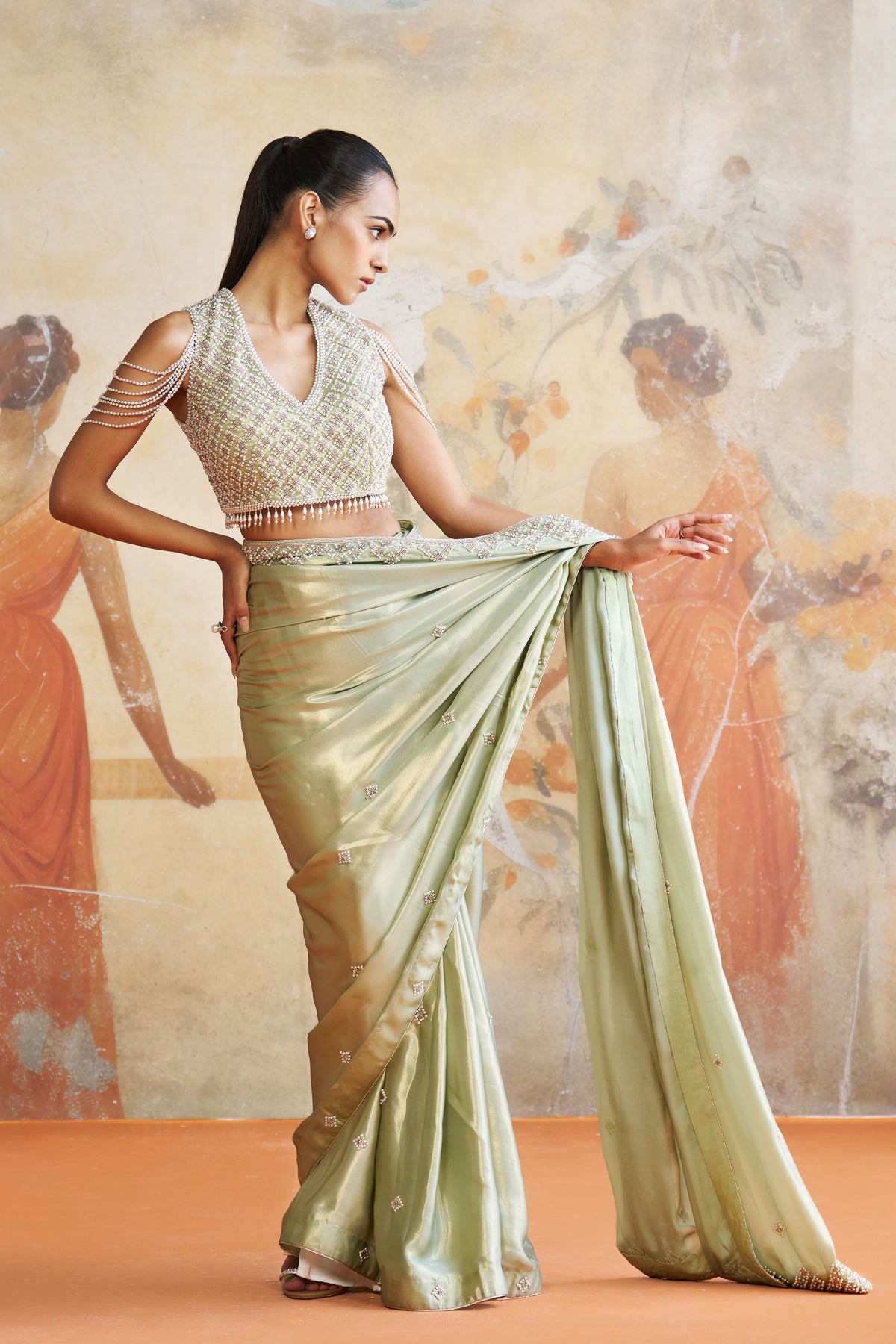 Pearl Mint Green Saree Set