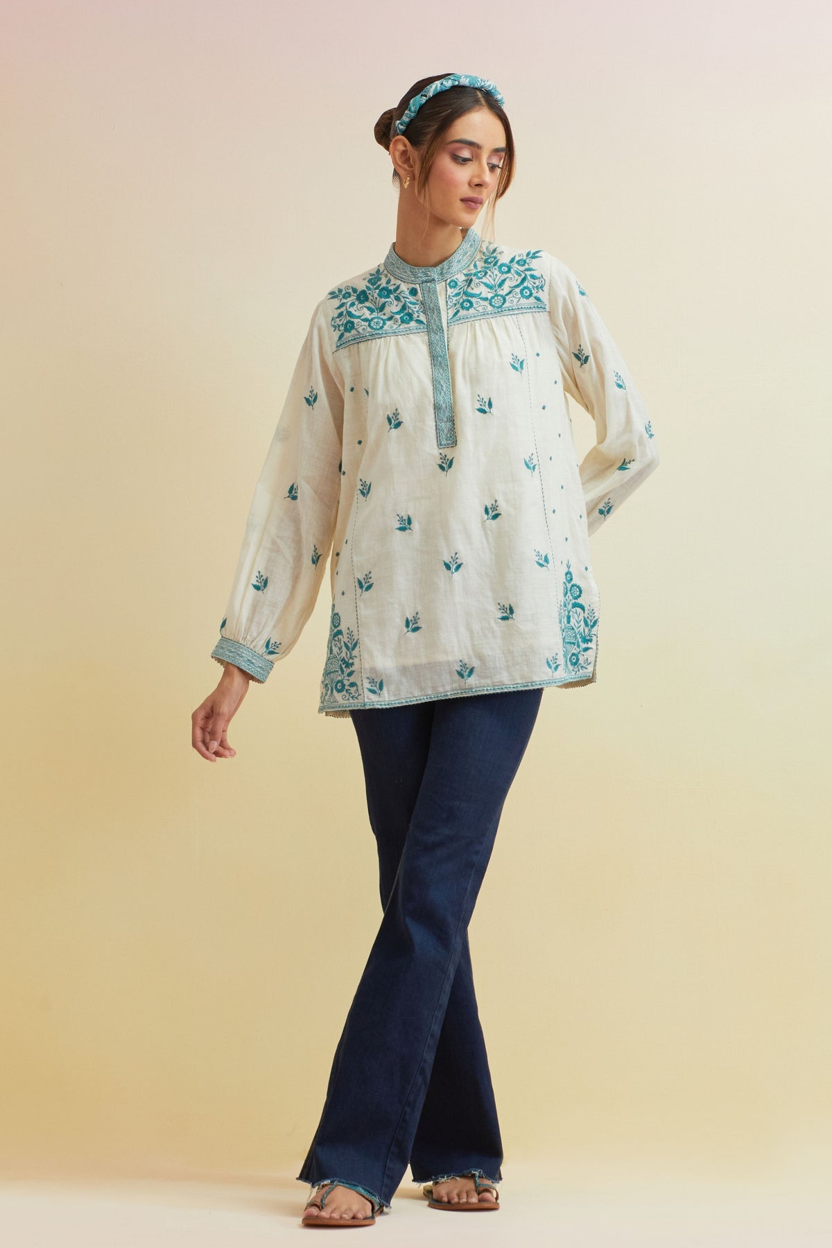 Teal Thread Embroidery Top