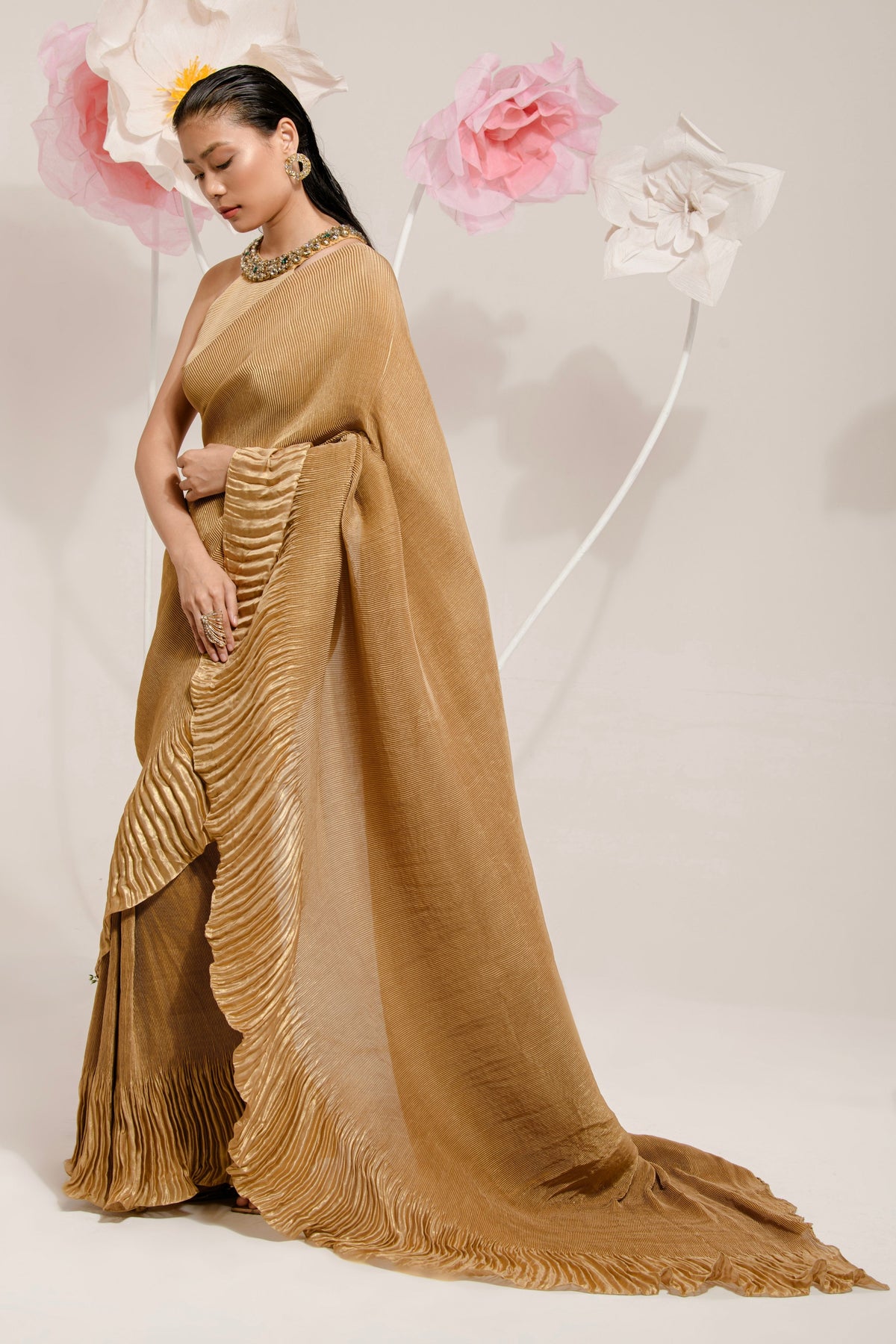 Golden Lilac Saree