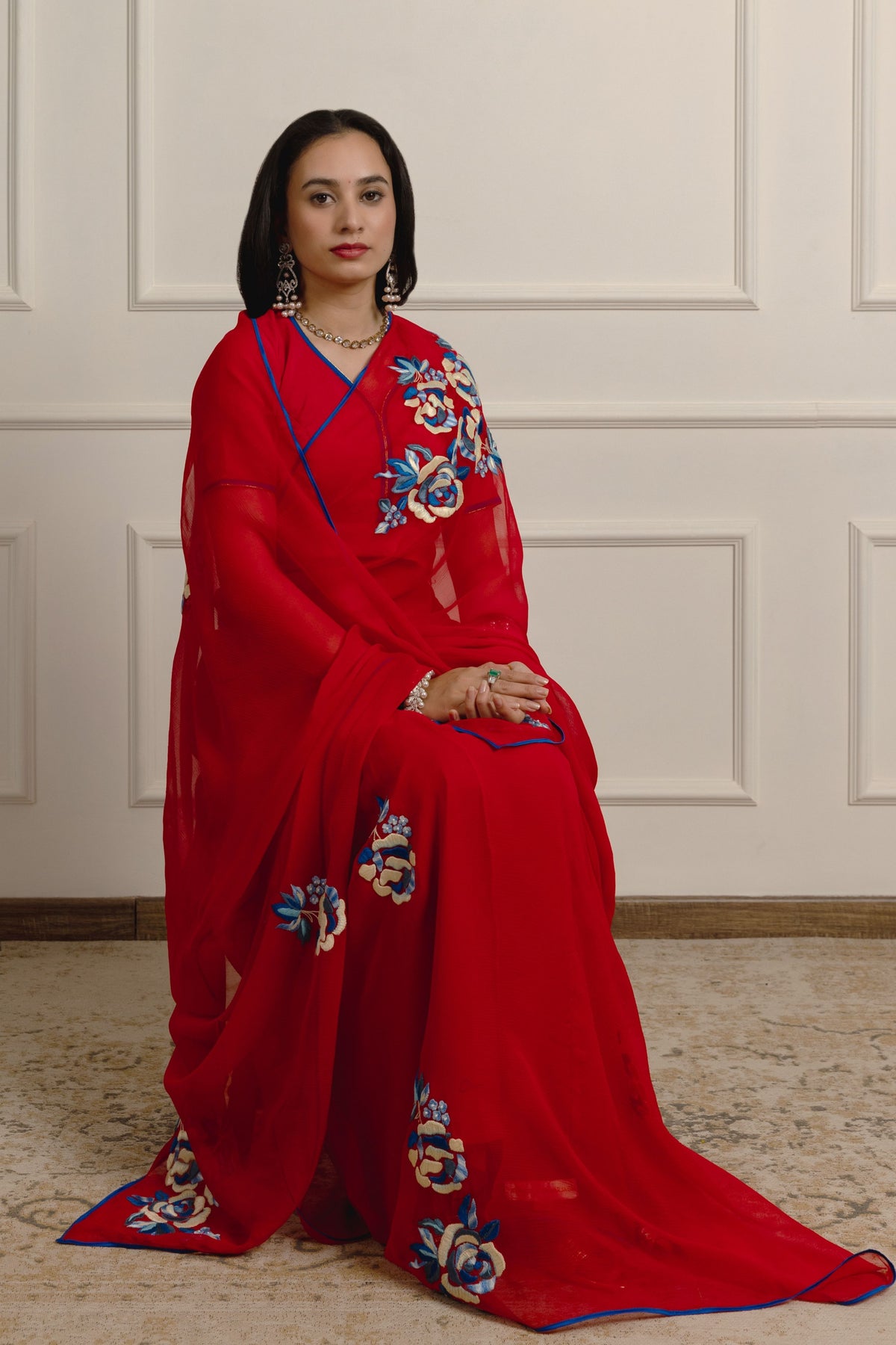 Jivantika Harshini Red Chiffon Saree