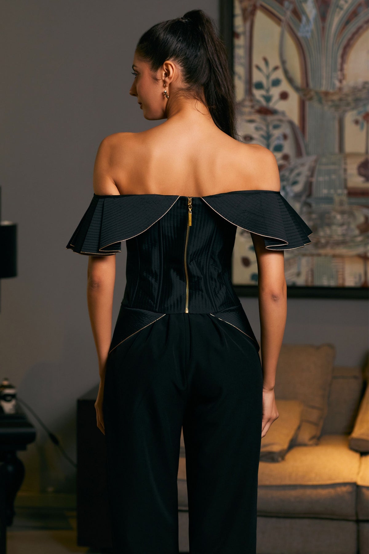 Black Off Shoulder Peplum Corset