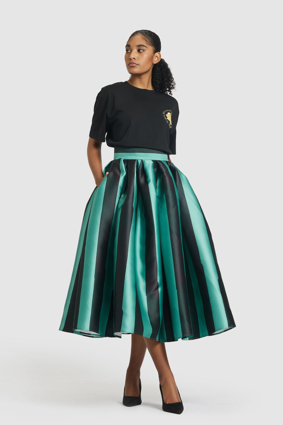 Green &amp; Black Striped Skirt