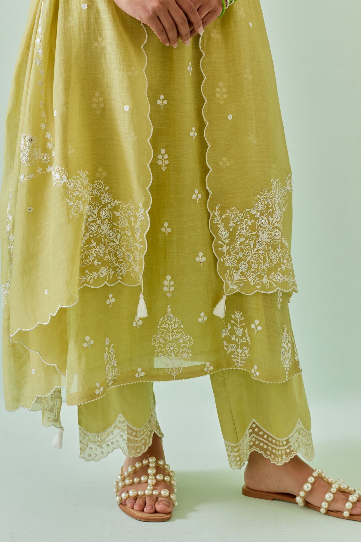 Green Embroidered Straight Kurta Set