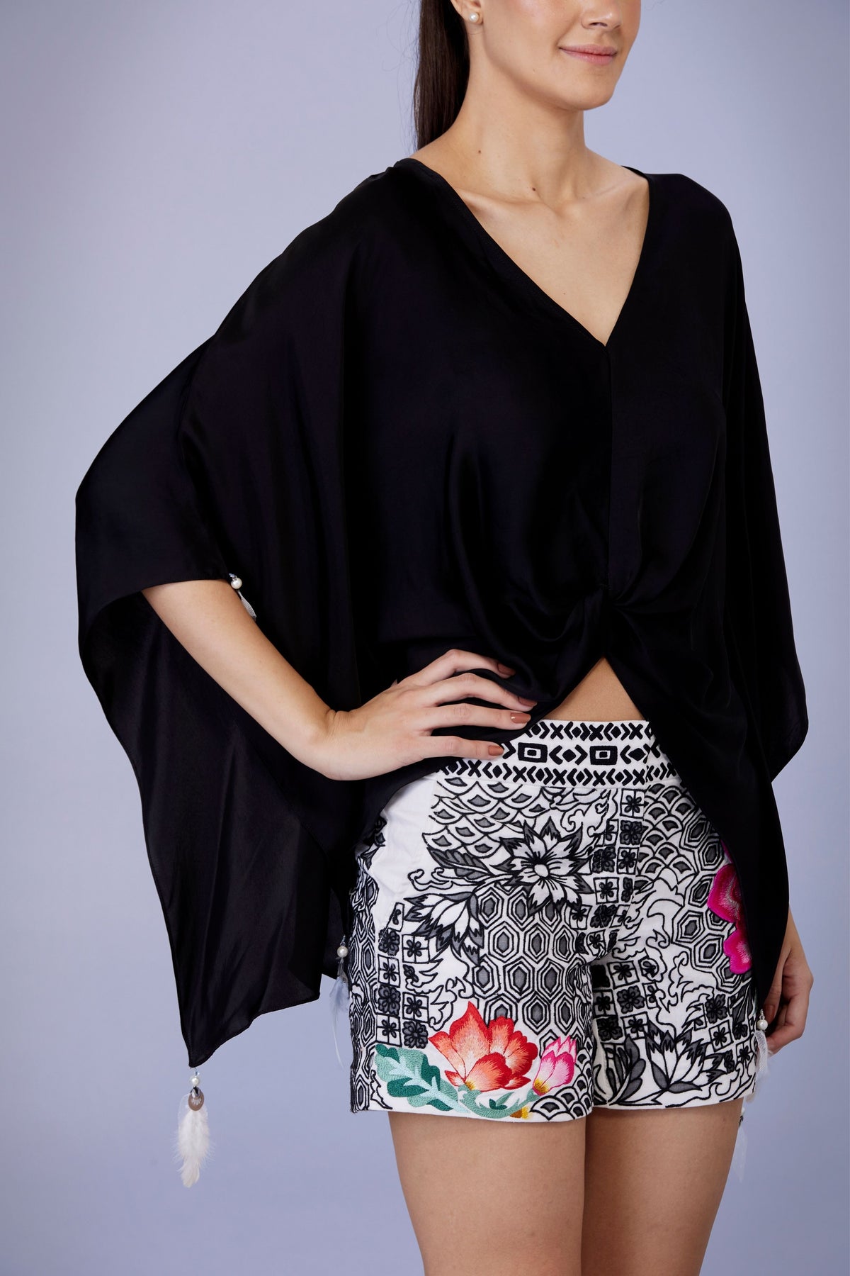 Black Kaftan With Silver Tassels