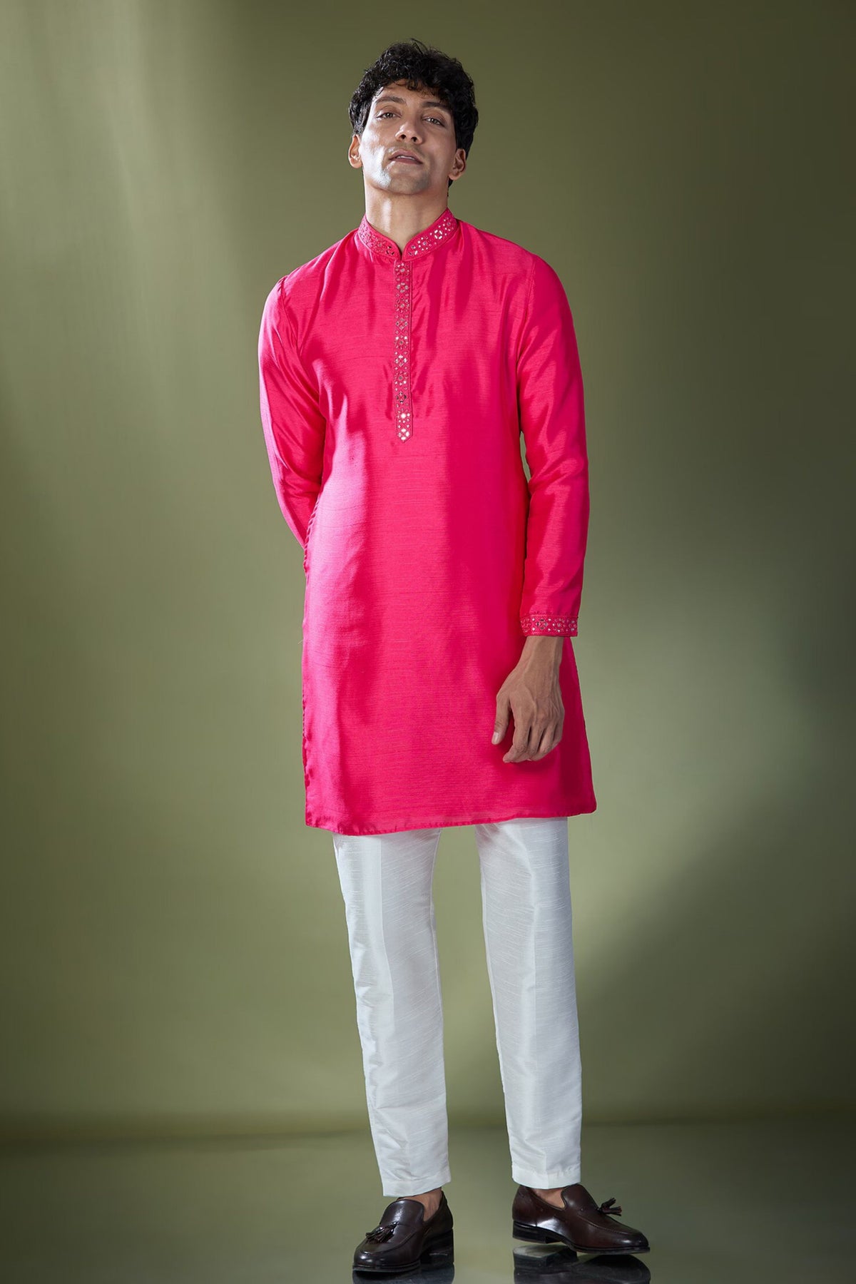 Fuschia Mirror Embroidered Kurta Set