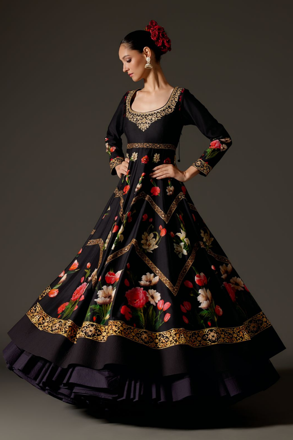 Black With Digital Print Anarkali Set