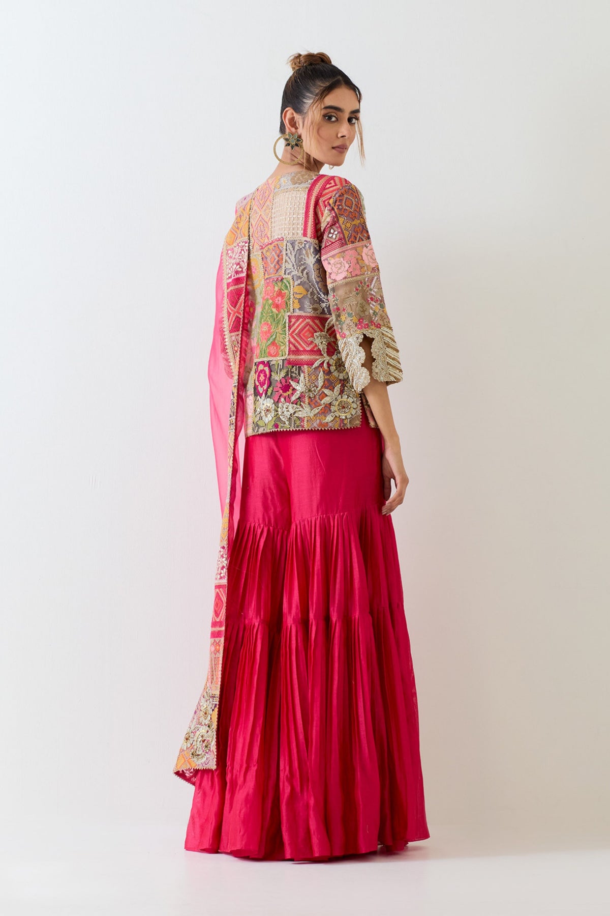 Patch Work Fuchsia Sharara Set