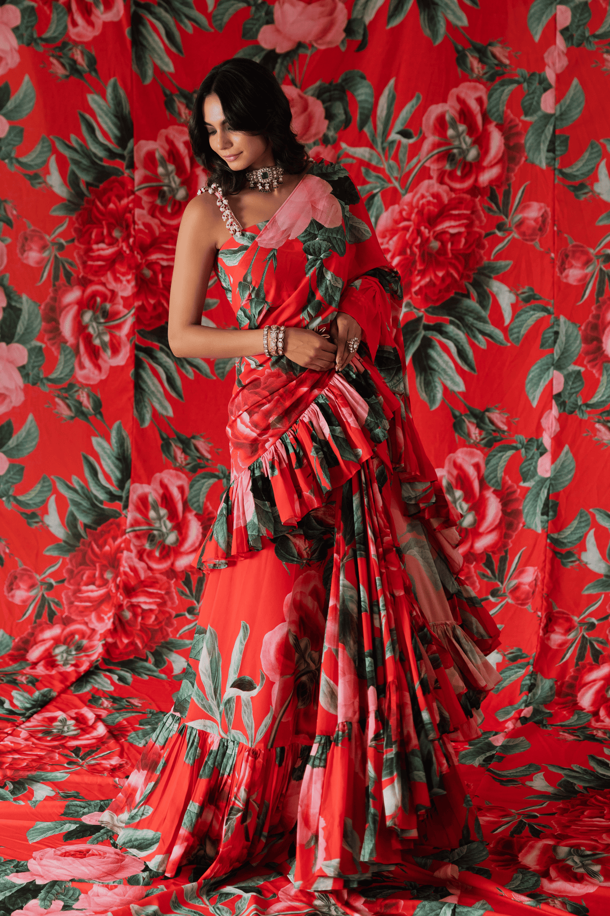 Red Drape Saree