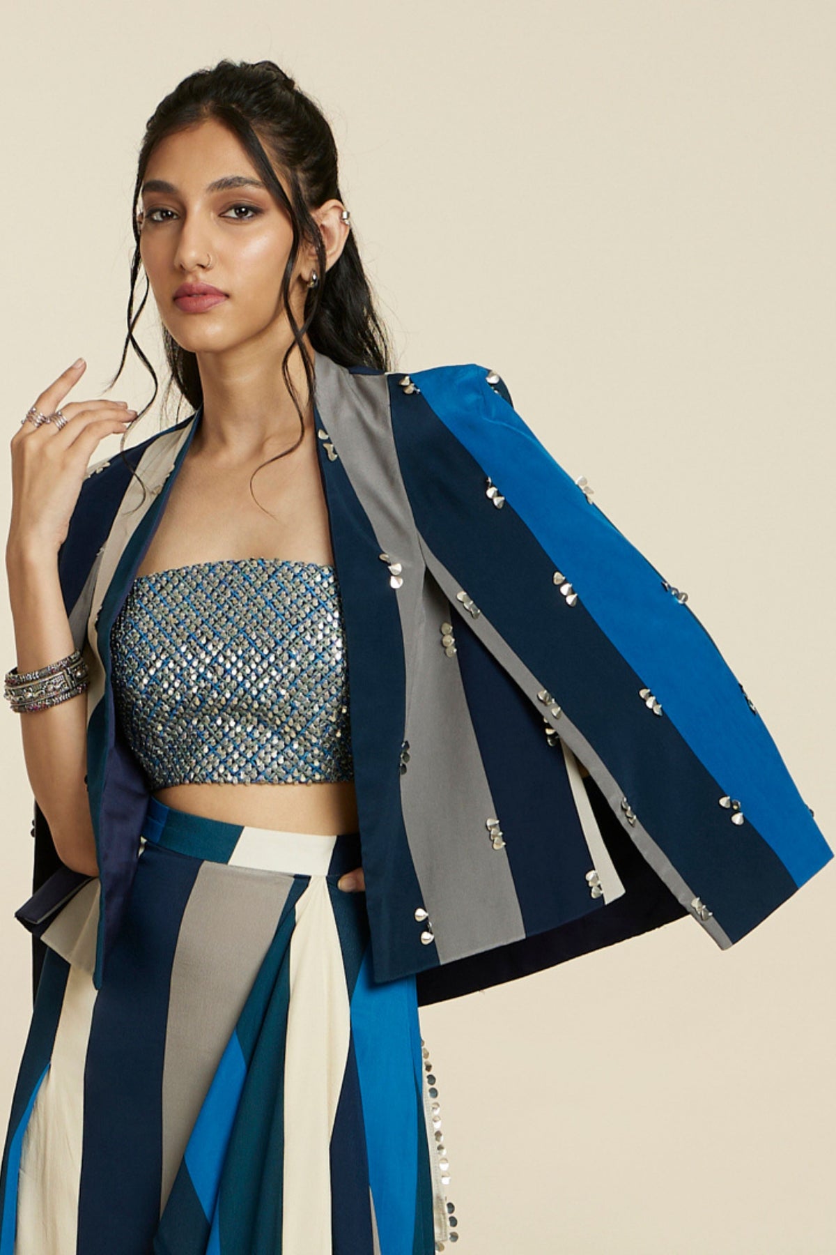 Blue Stripe Noor Jacket Set