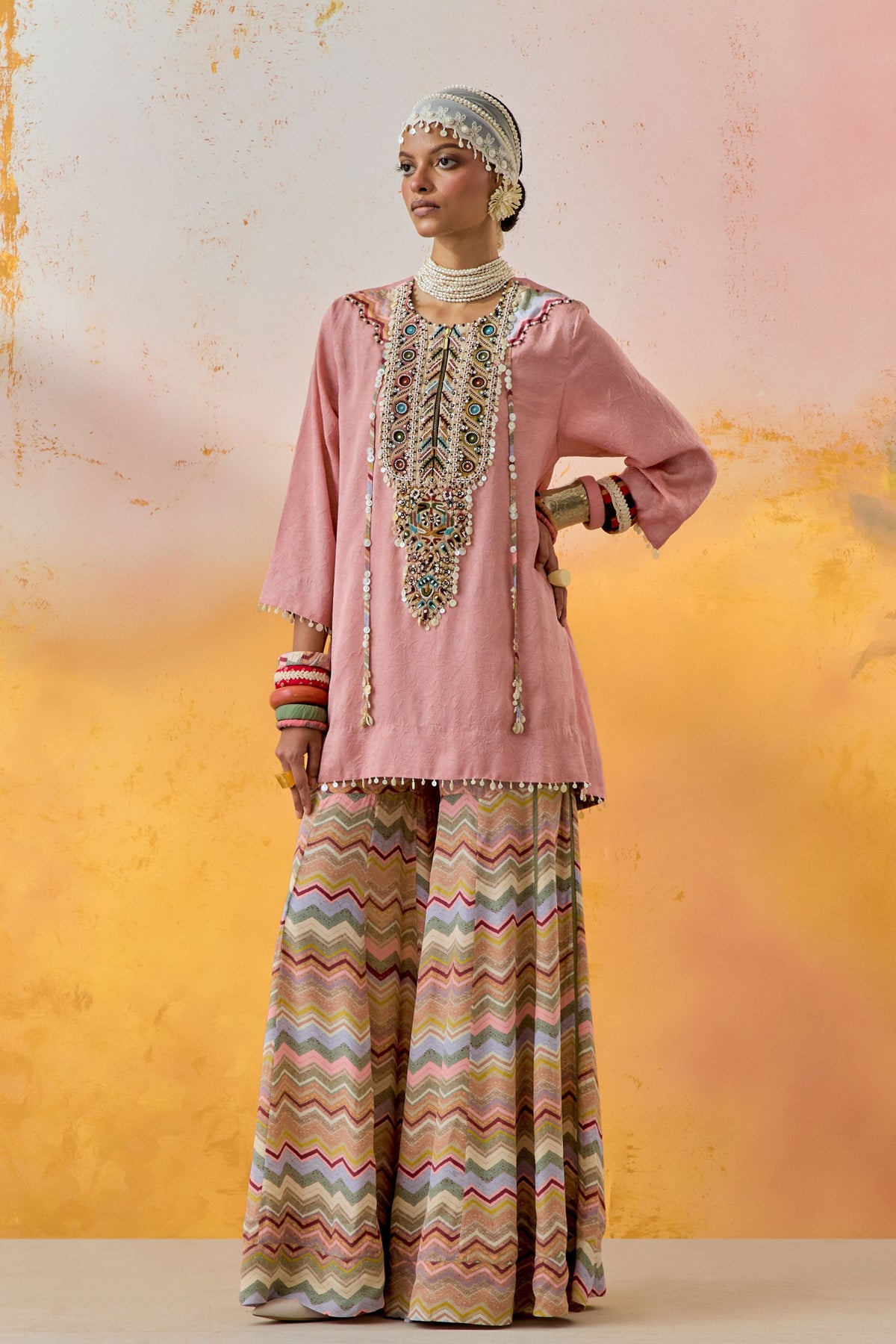 Shell Pink Mitra Short Sharara Set