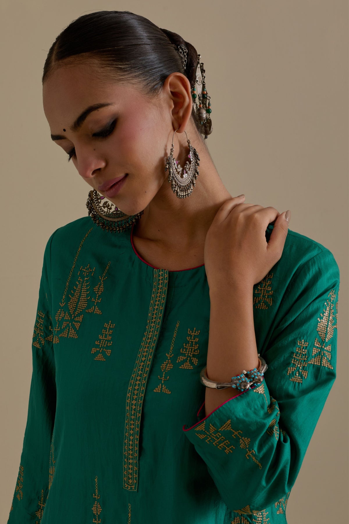 Persian Green Silk Kurta Set