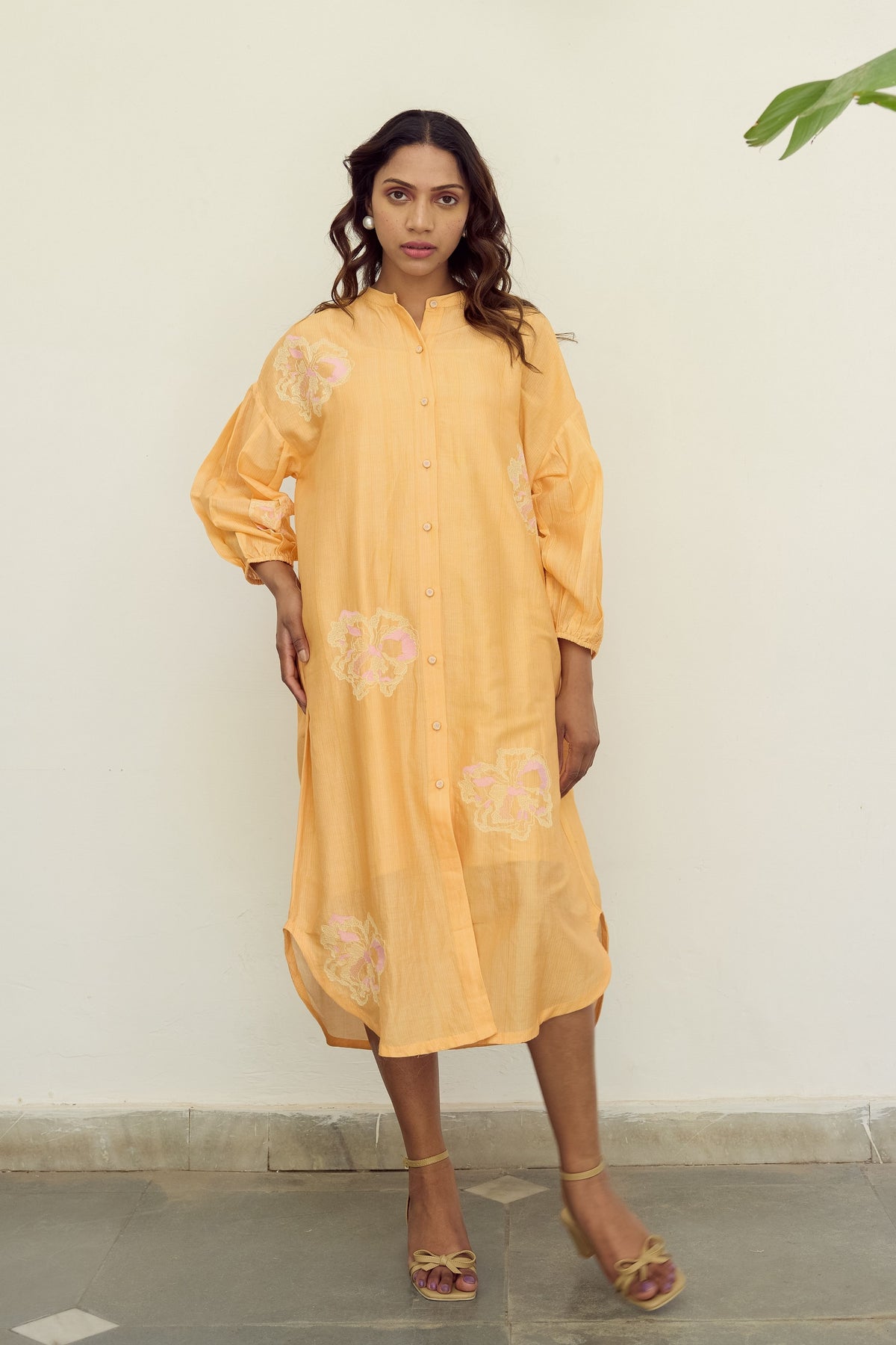 Embroidered Orange Chanderi Tunic