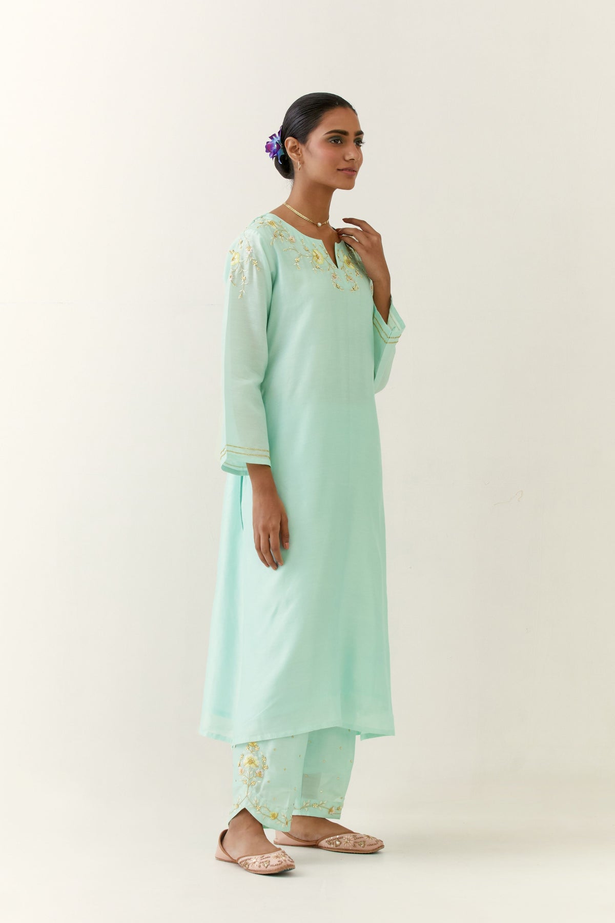 Mint Blue Hand Embroidered Kurta Set