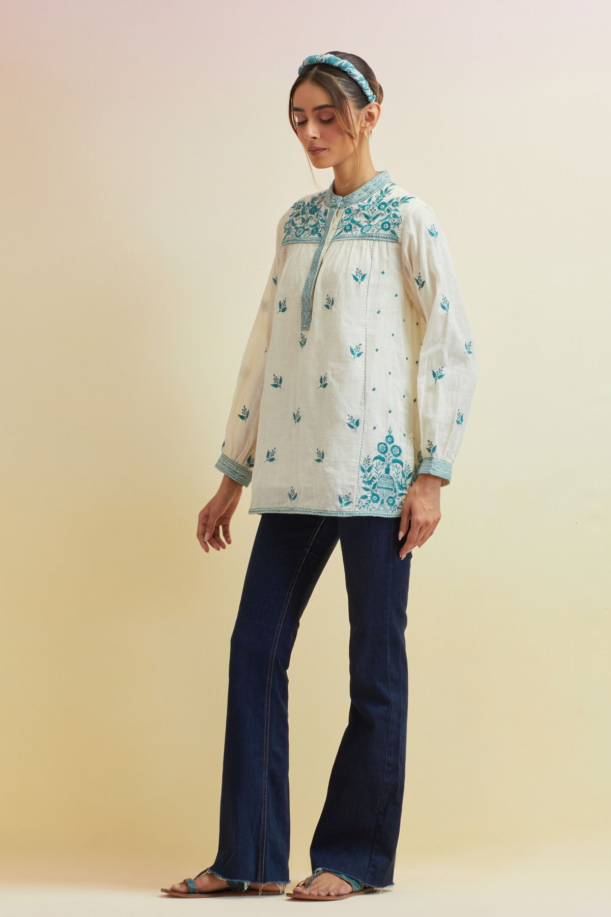 Teal Thread Embroidery Top