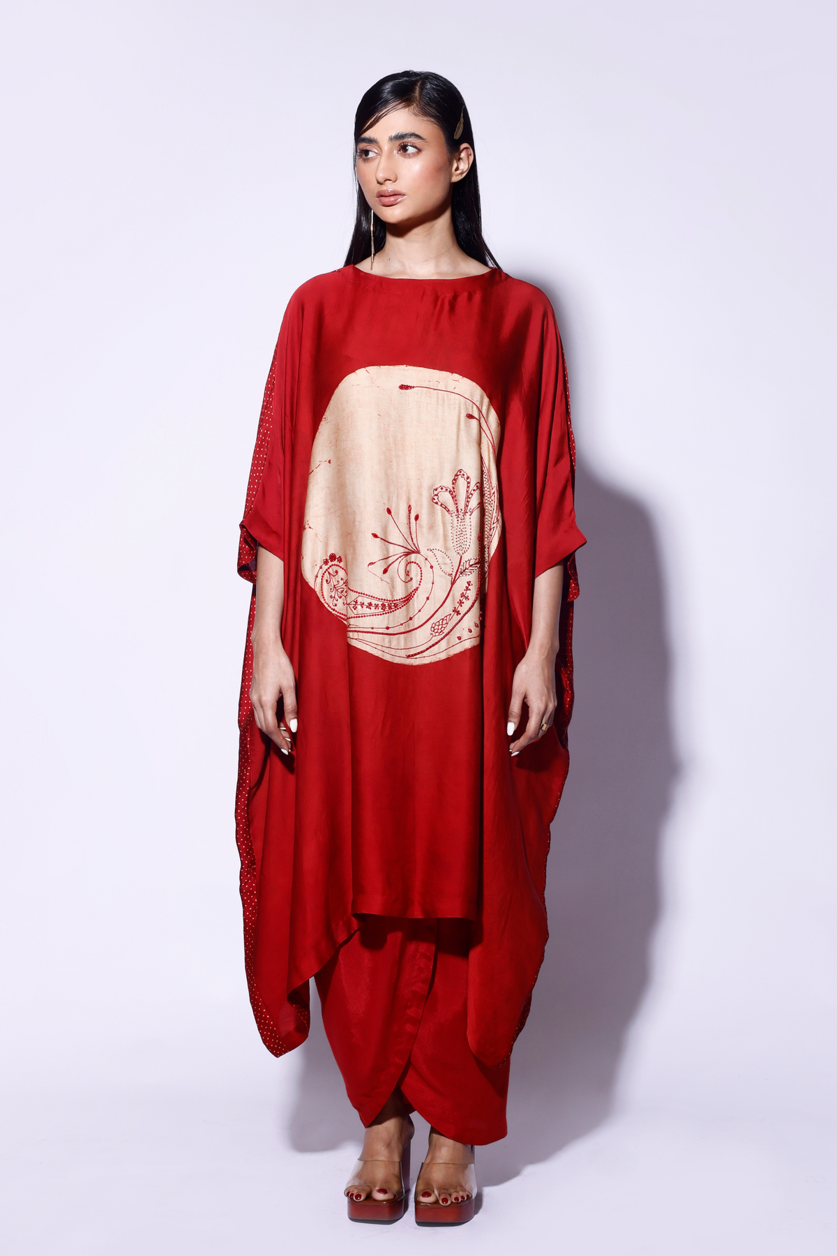 Red Circle Embroidered Kaftan