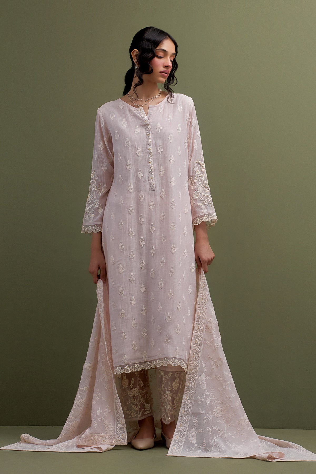 Pink Embroidered Kurta Set With Dupatta